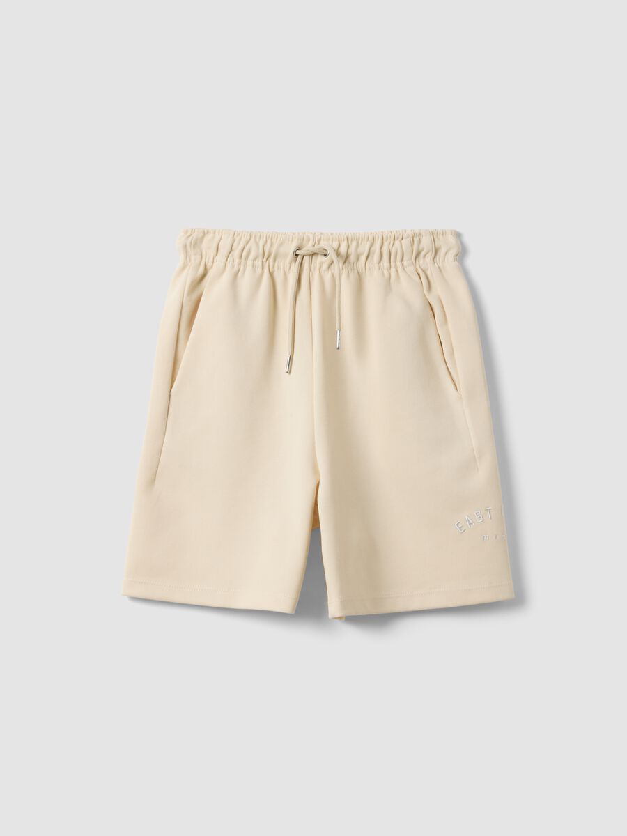Beige cotton-blend shorts with elasticated waist_0