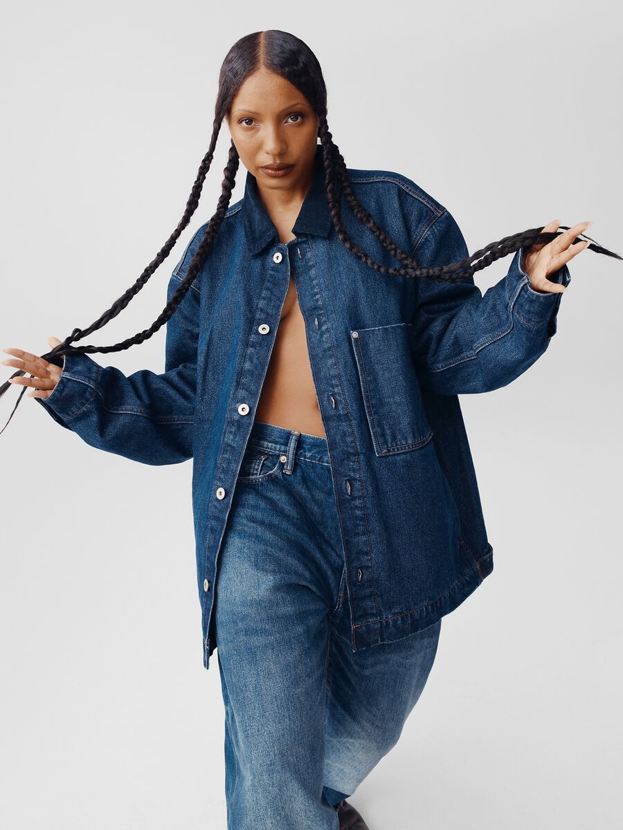 Short denim jacket with collar in corduroy_2