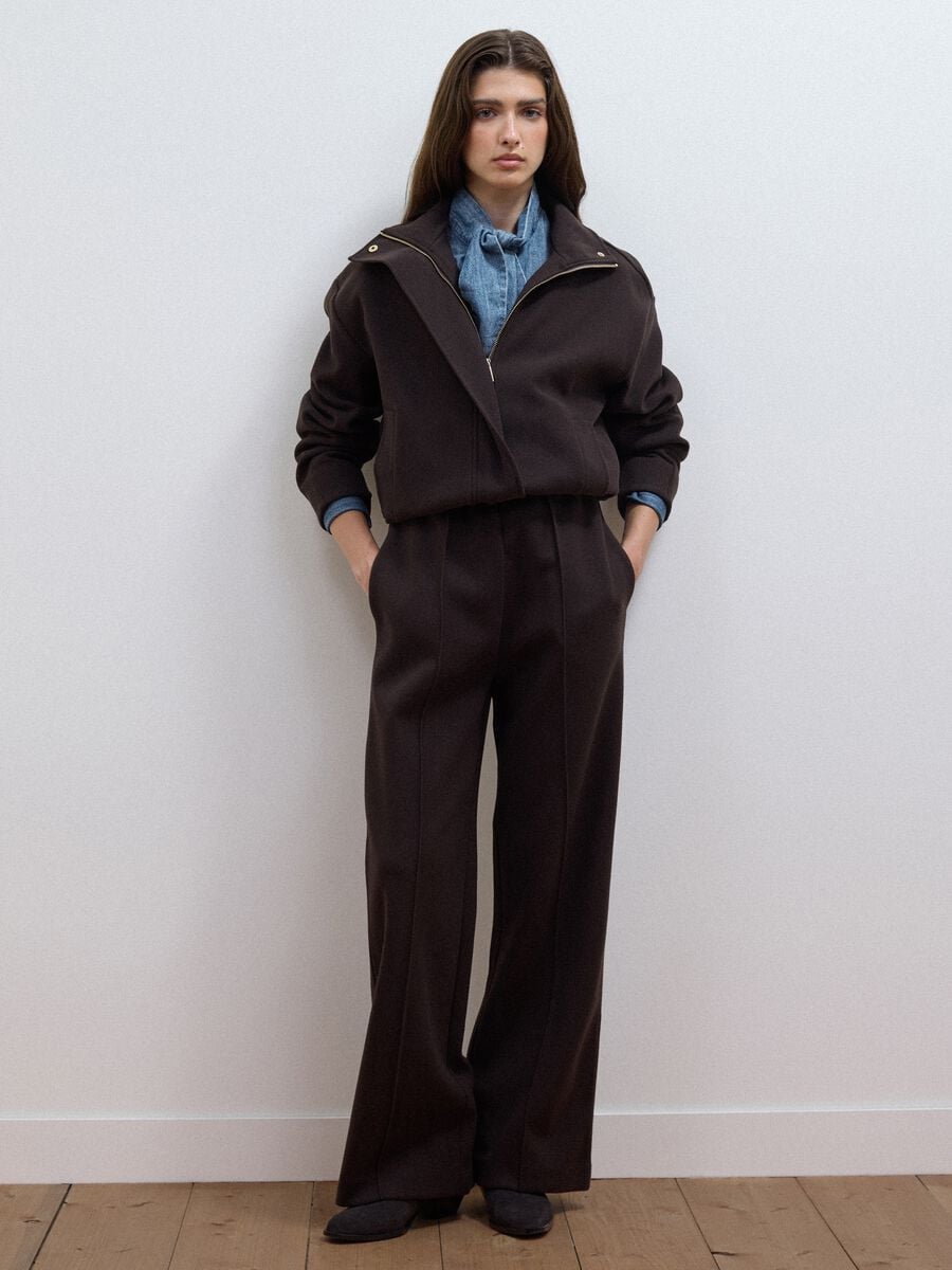 Brown viscose-blend tailored trousers with a baggy fit_0