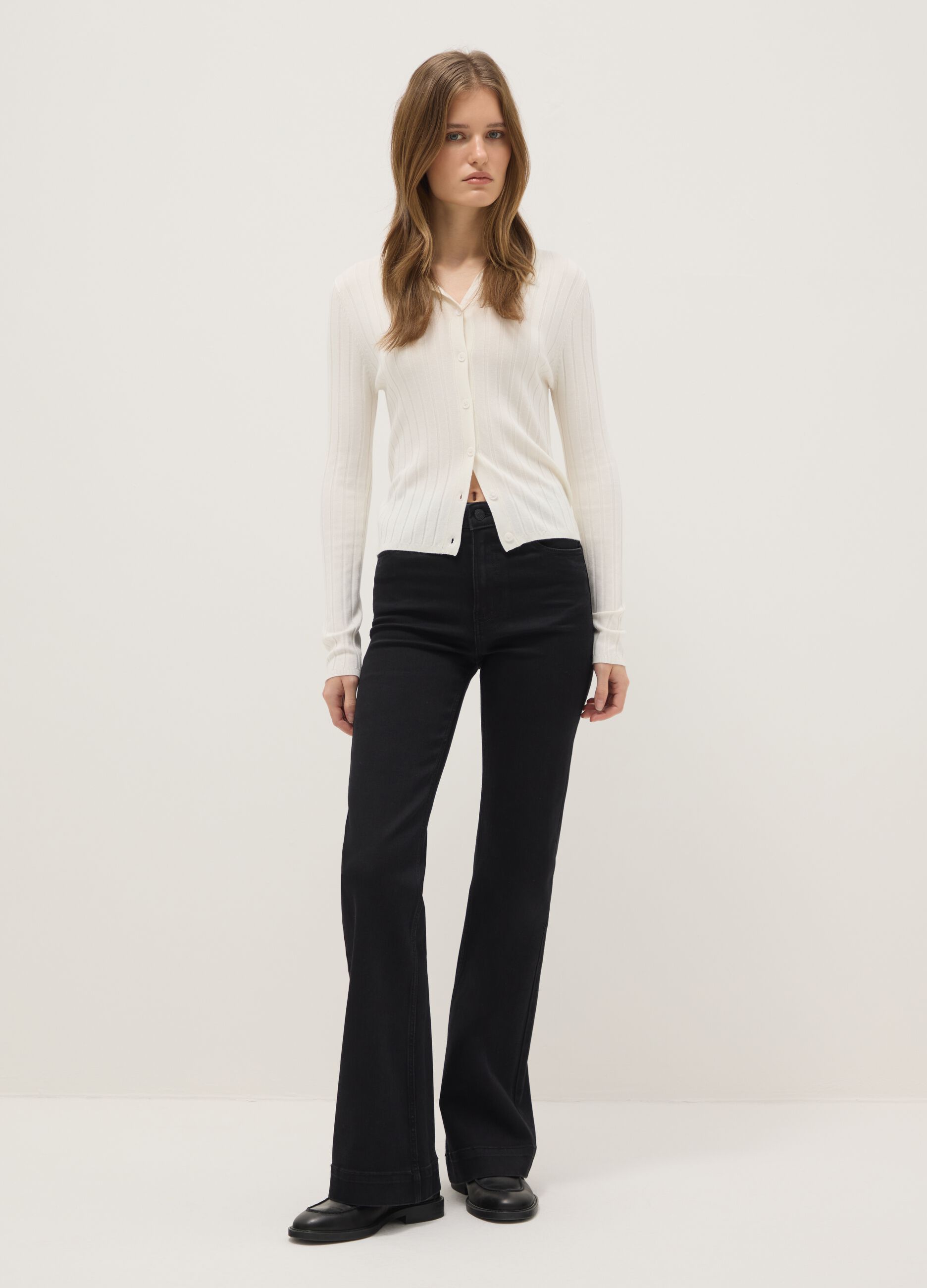 Black denim jeans with bootcut fit