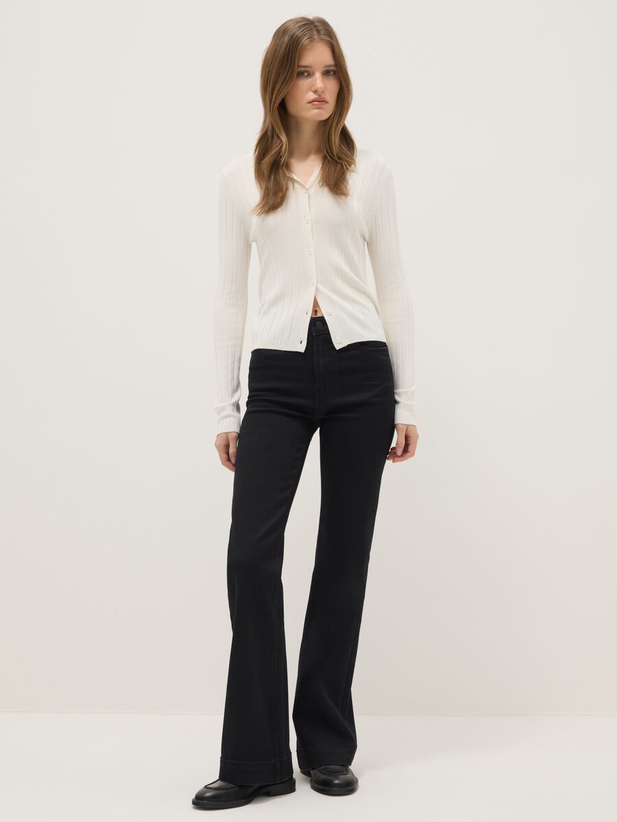 Black denim jeans with bootcut fit_0