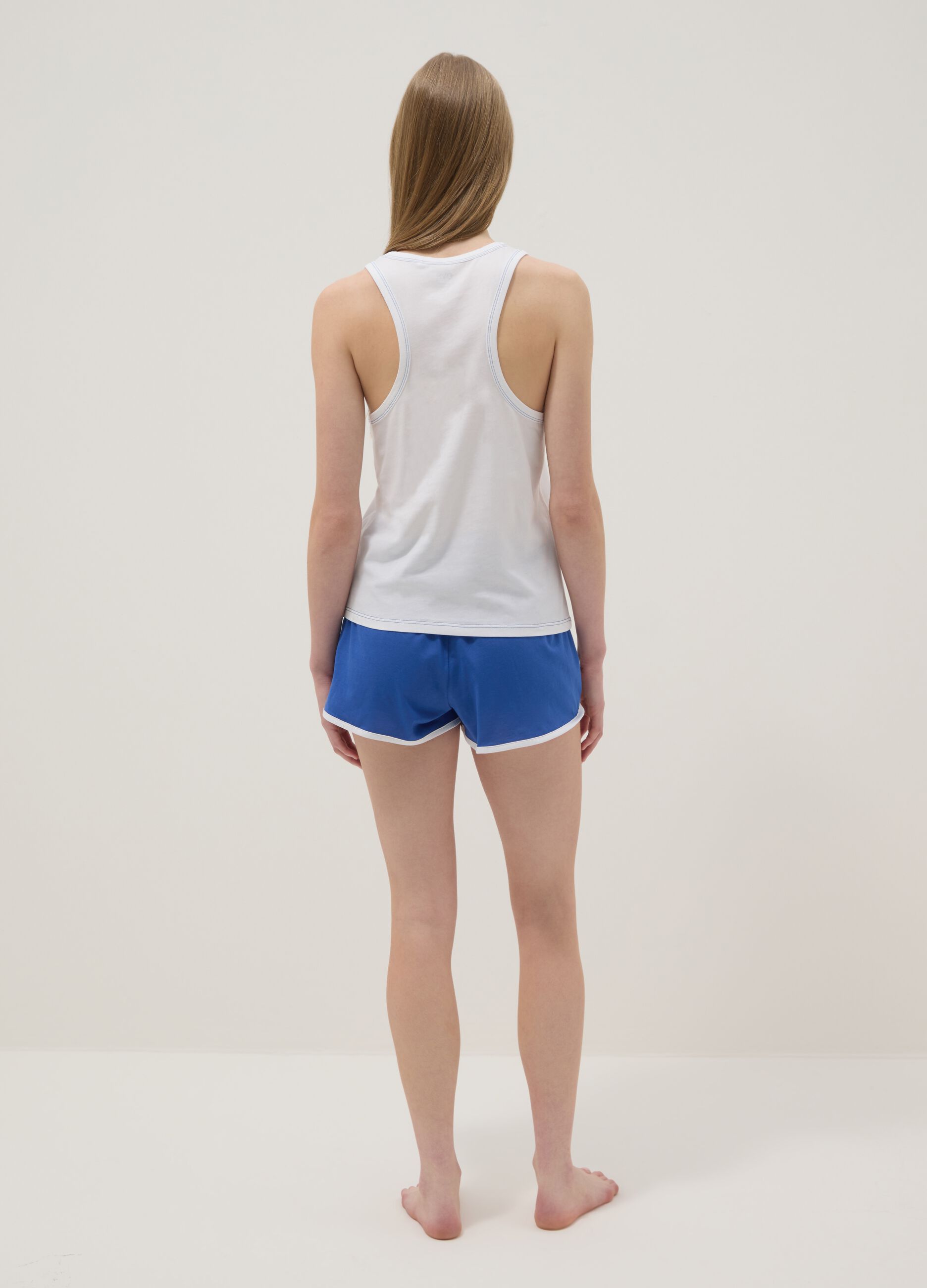 Multicolour pure cotton short pyjamas, regular fit with embroidery