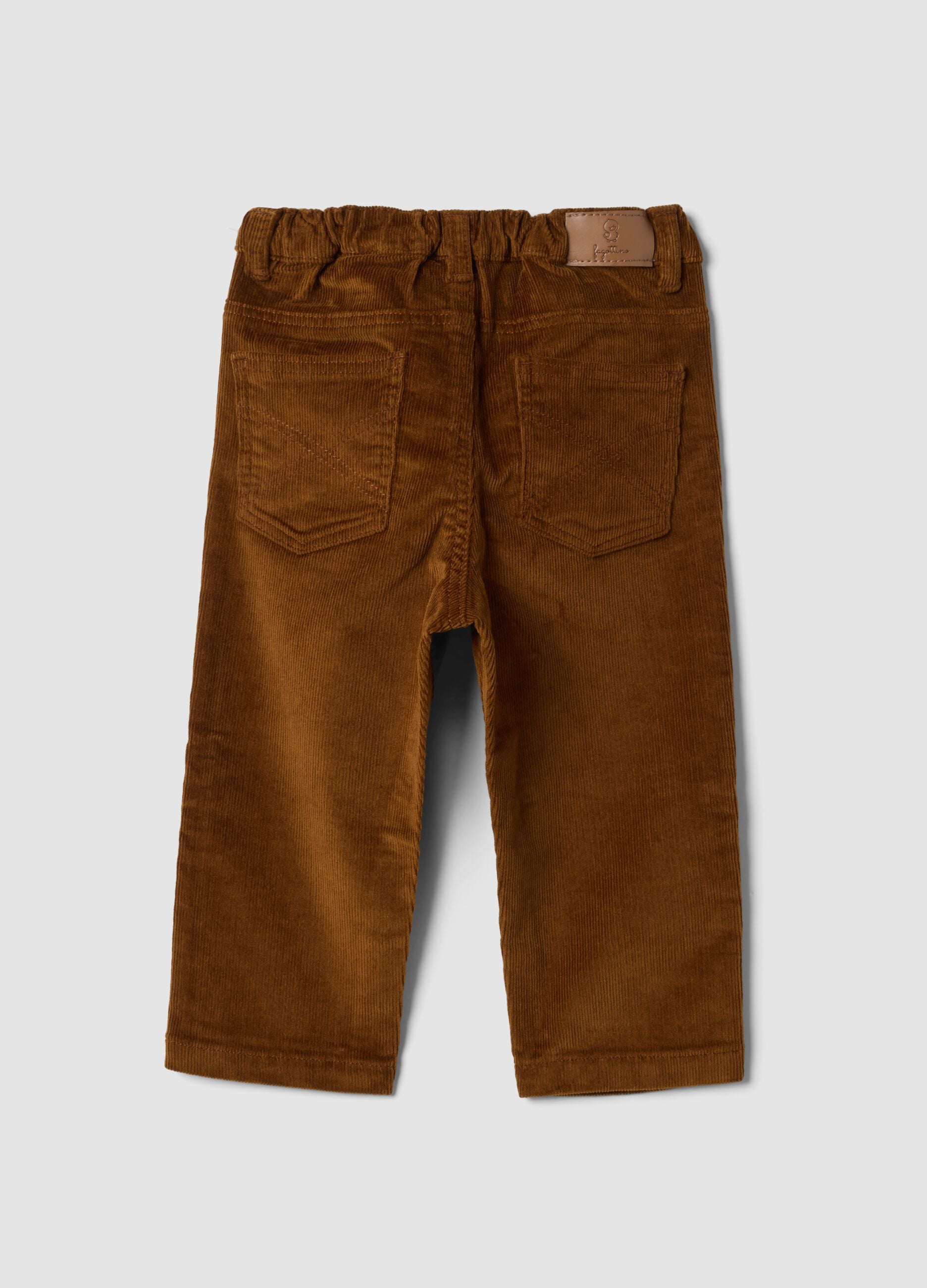 Pantaloni marroni in cotone elasticizzato a coste
