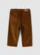 Pantaloni marroni in cotone elasticizzato a coste_1