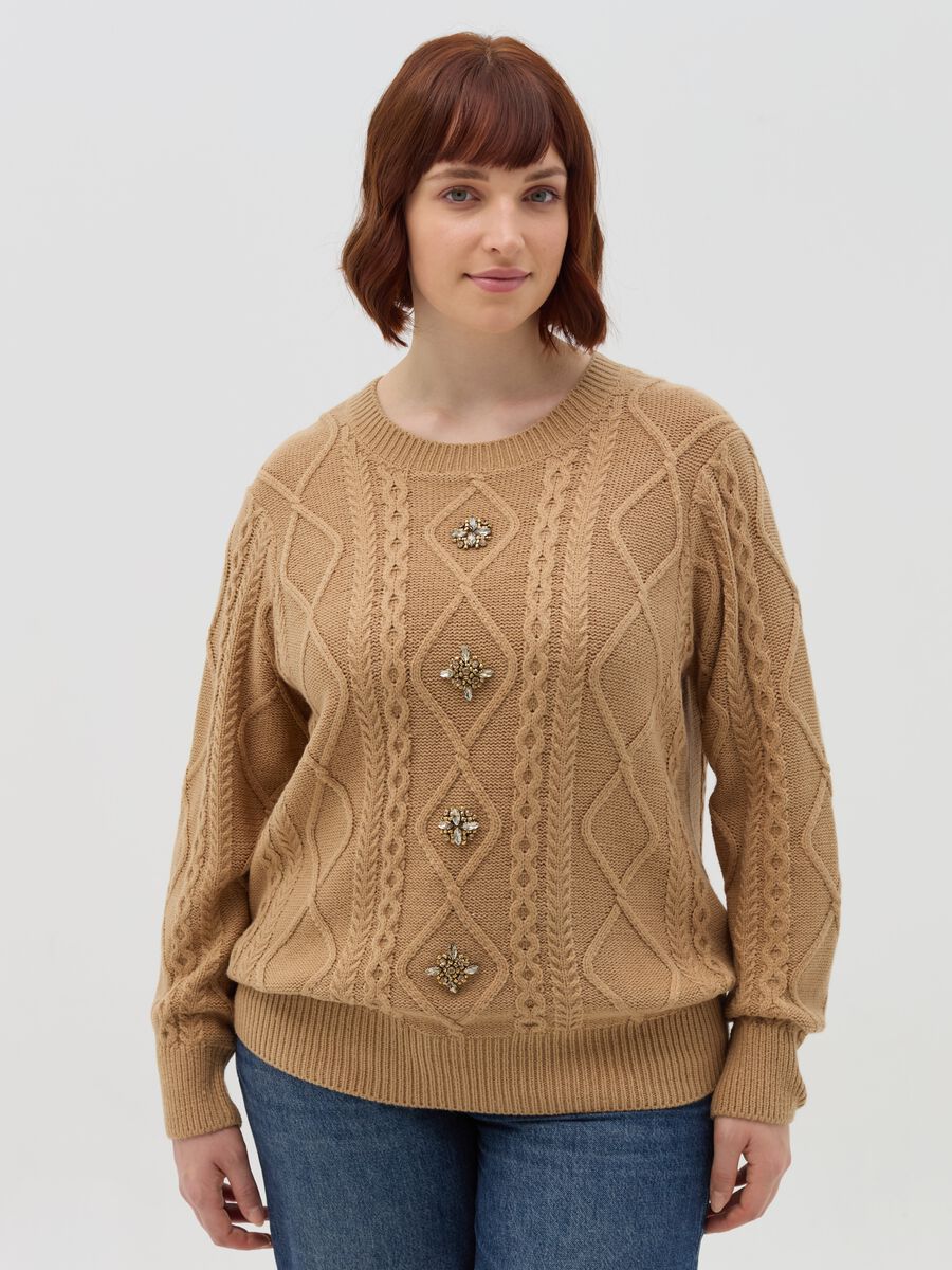 Curvy cable-knit pullover with diamantés_0