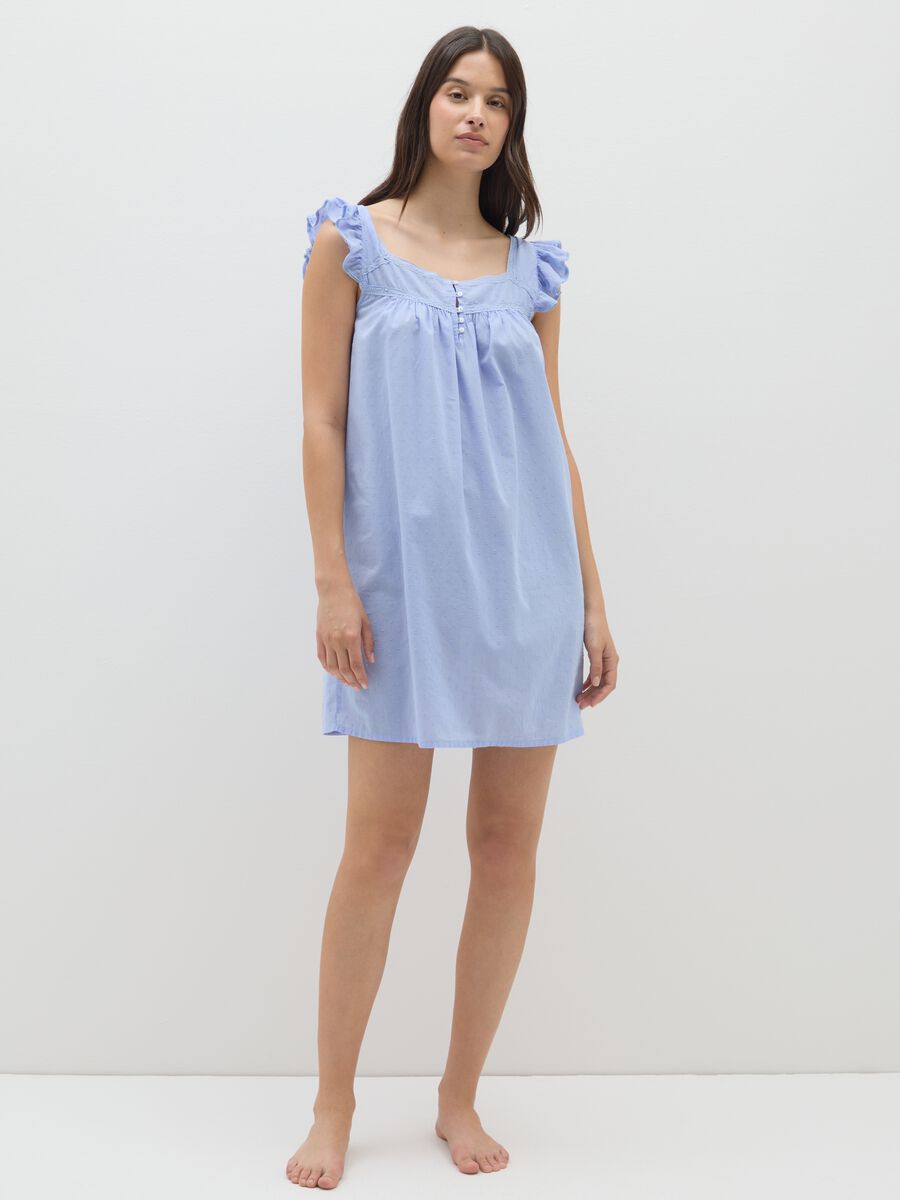 Vestito da donna in puro cotone azzurro con balze_0
