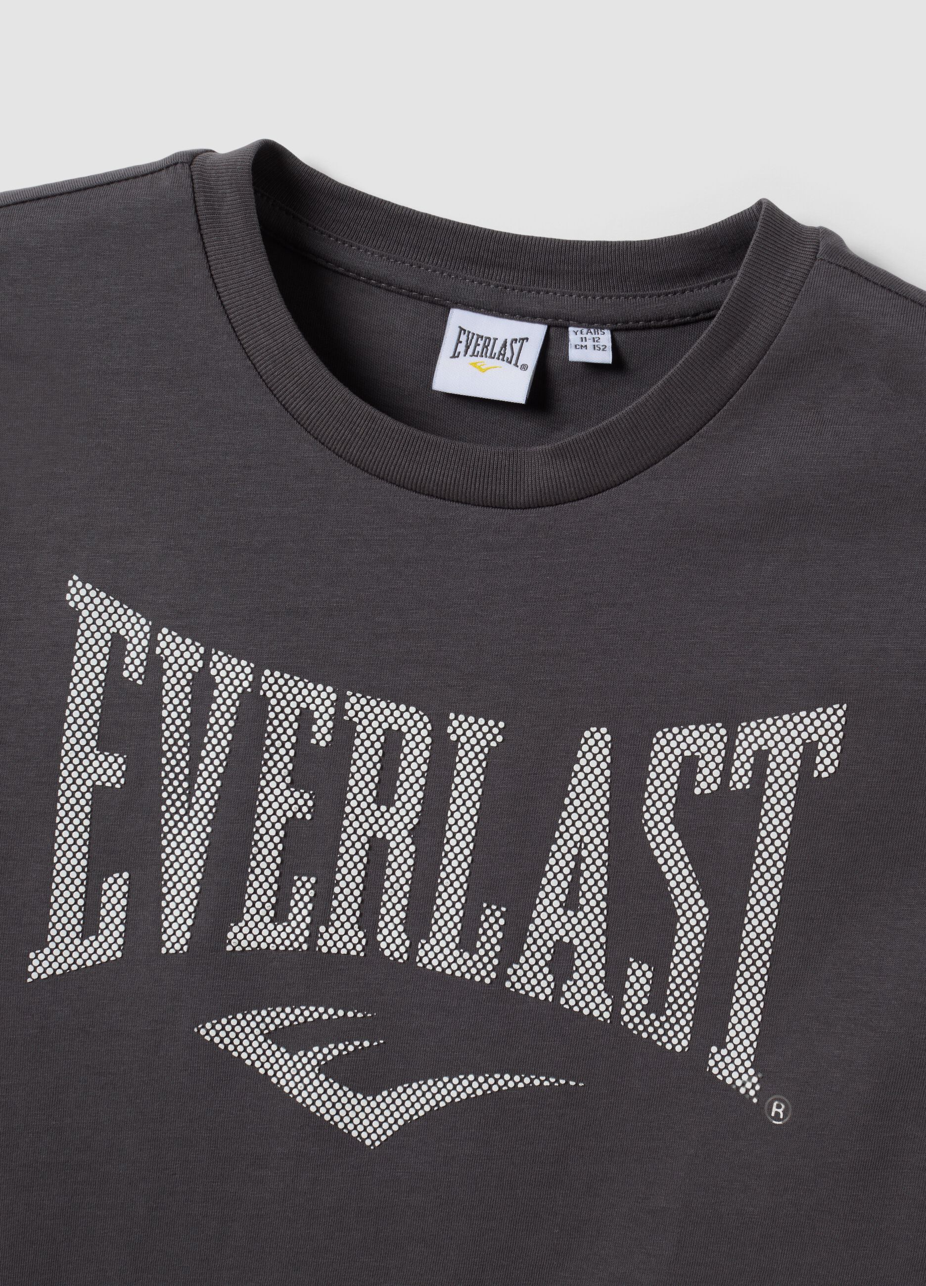 T-shirt grigia in puro cotone con stampa frontale per ragazzo