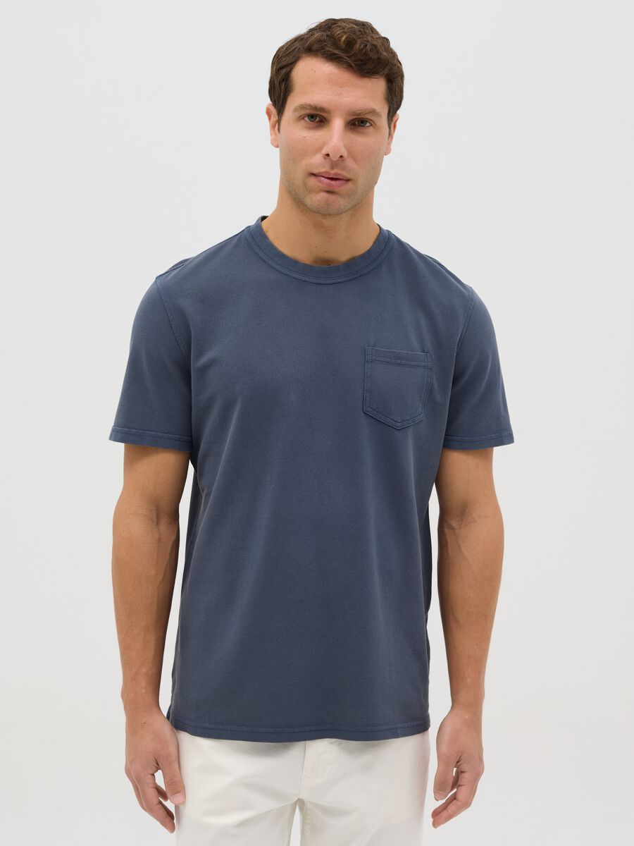Blue cotton T-shirt with pocket_0