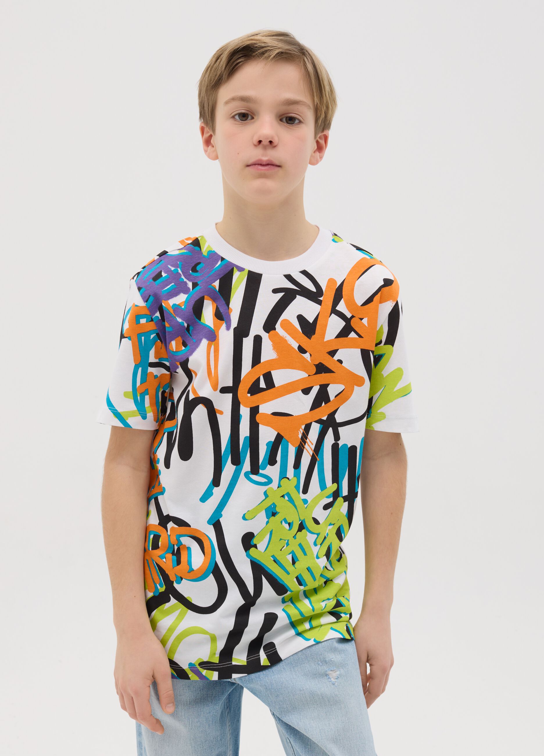 Cotton T-shirt with graffiti print