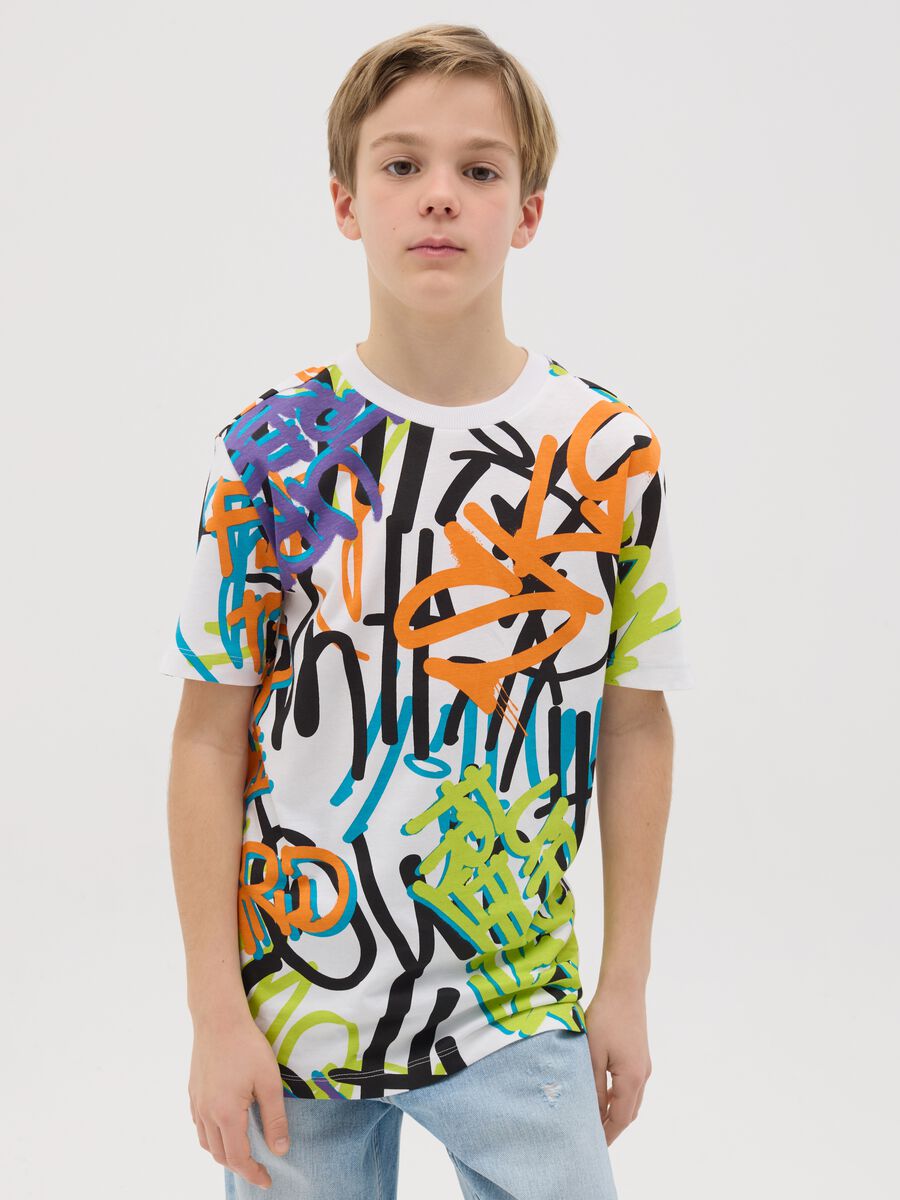Cotton T-shirt with graffiti print_0