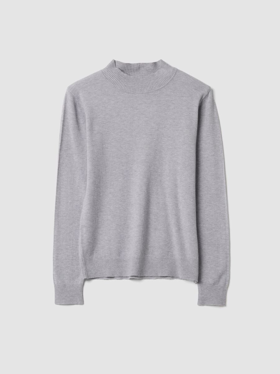 Grey viscose-blend jumper with high neck, regular fit_0
