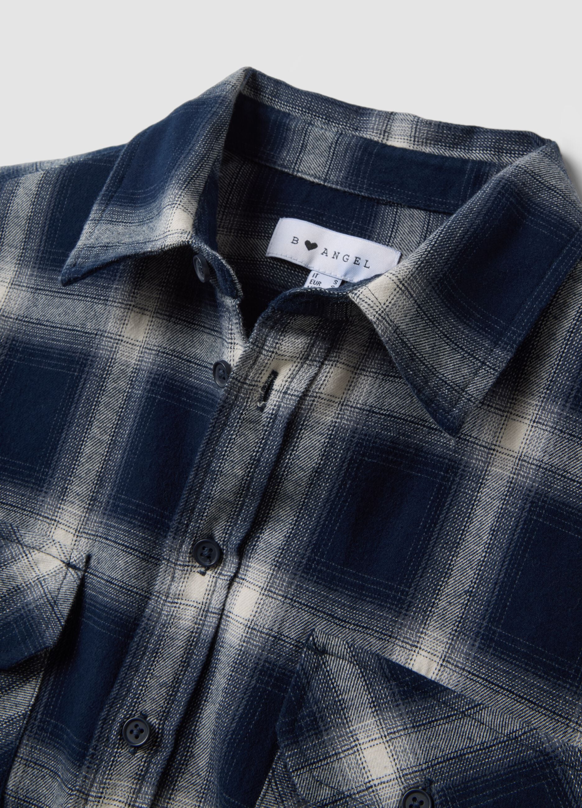 Camicia blu a quadri in flanella di puro cotone regular fit