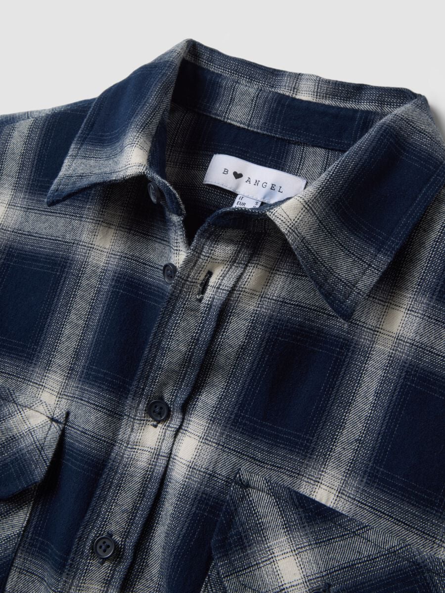 Camicia blu a quadri in flanella di puro cotone regular fit_1