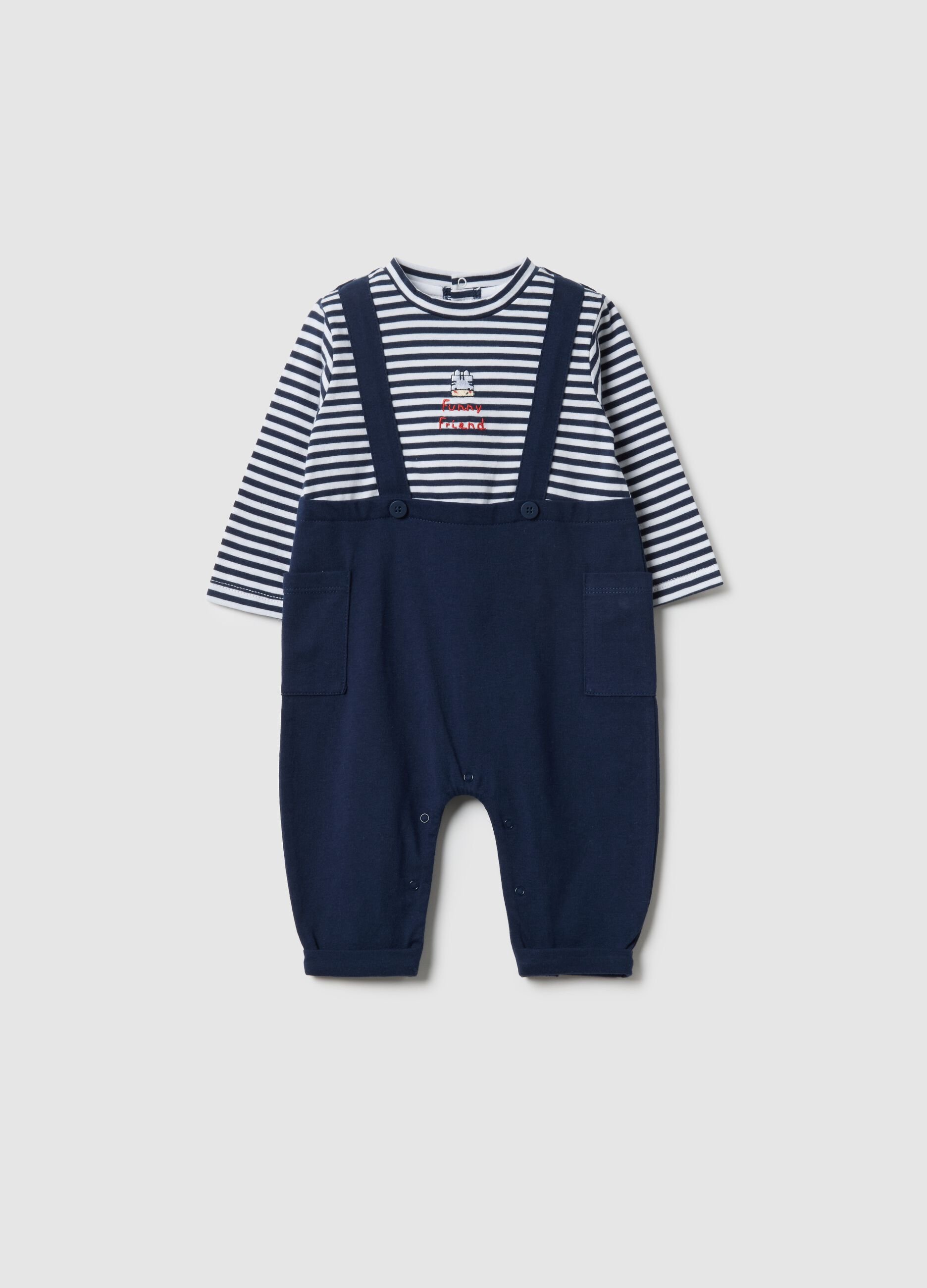 Multicoloured Pure Cotton Baby Romper with Stripes and Buttons