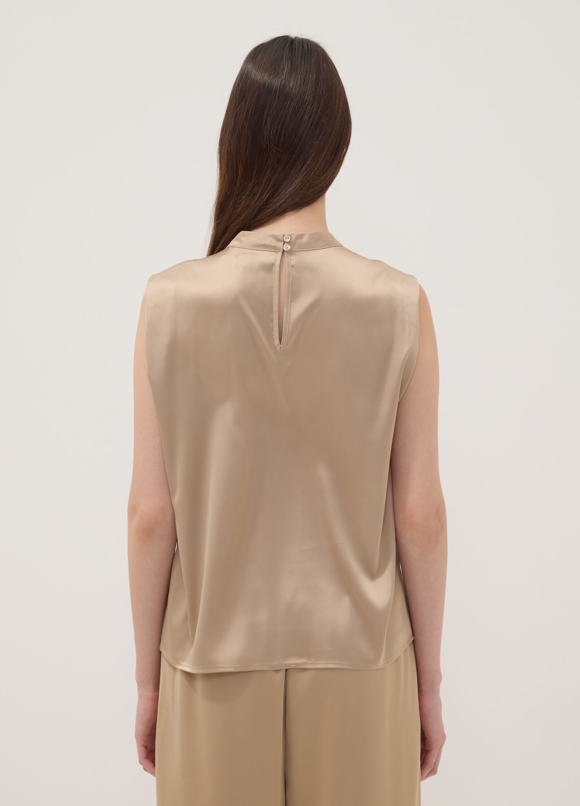 Beige stretch fabric high-neck top