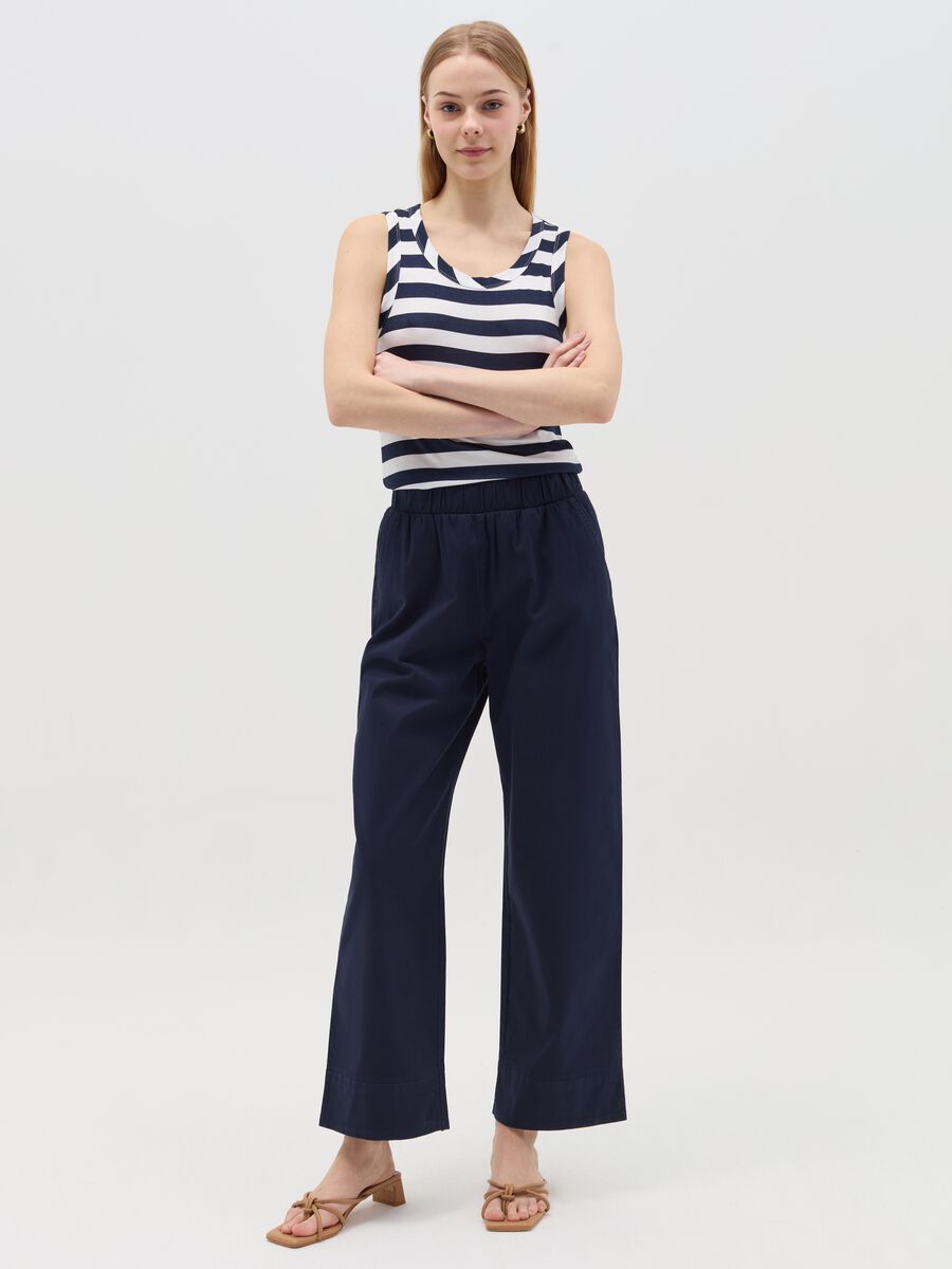 Blue and white striped tank top in stretch viscose_1