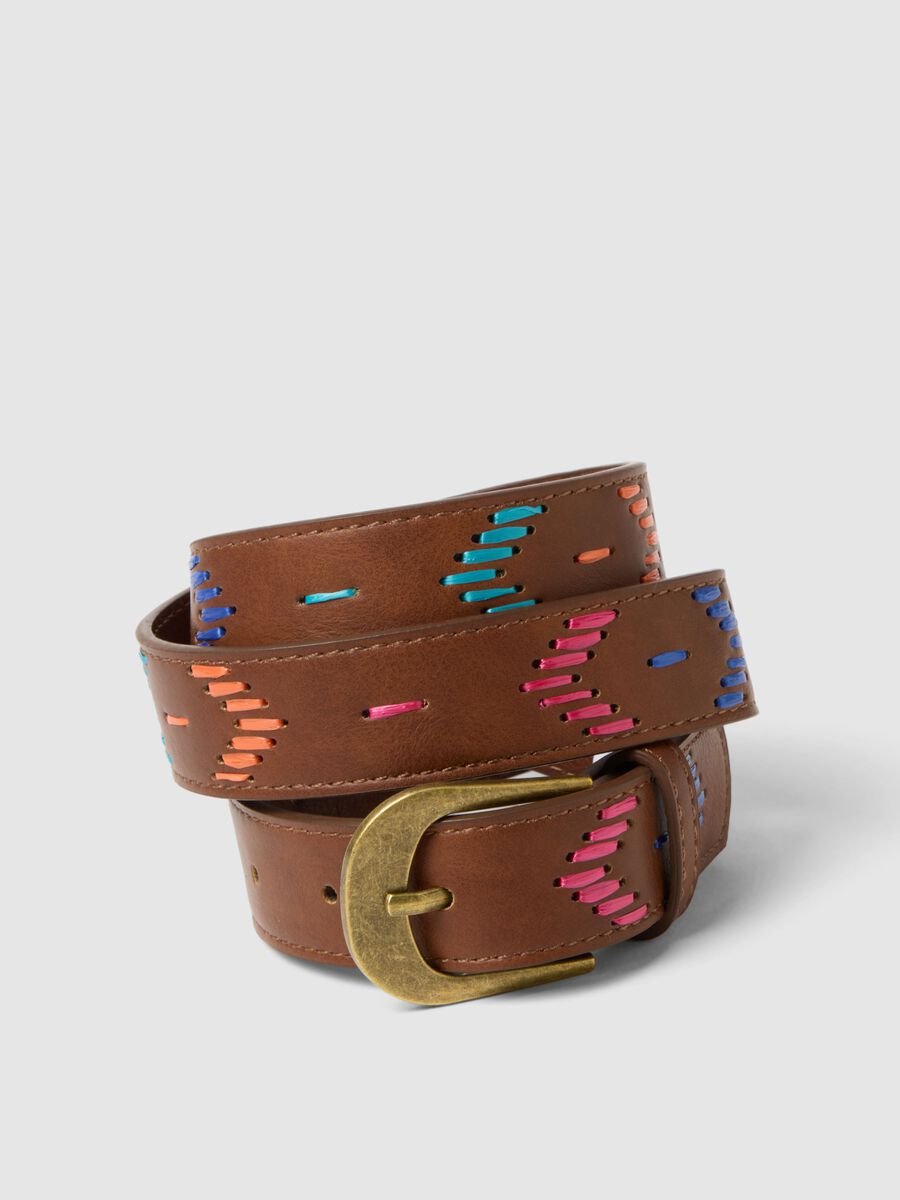 Cintura marrone con ricami e fibbia dorata_2