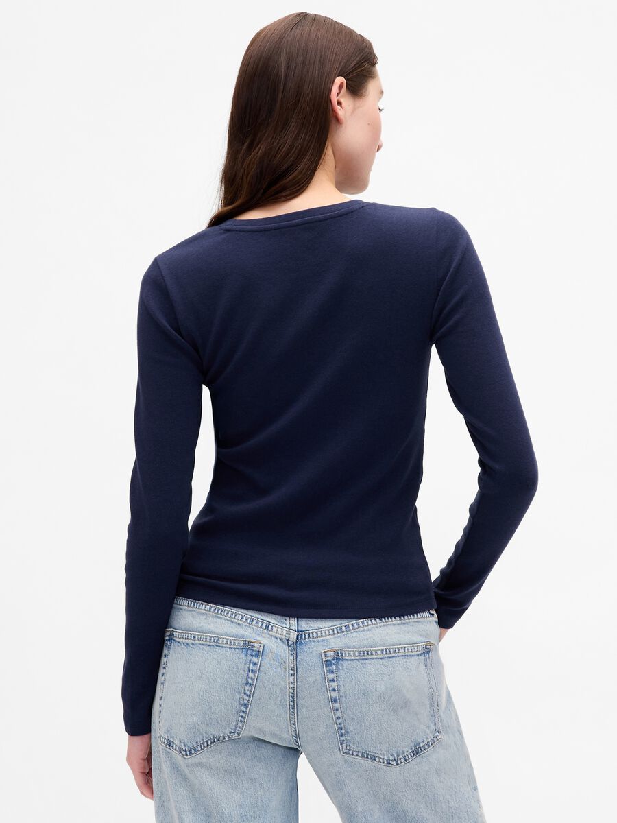 Maglia blu a maniche lunghe in cotone e modal elasticizzato_2