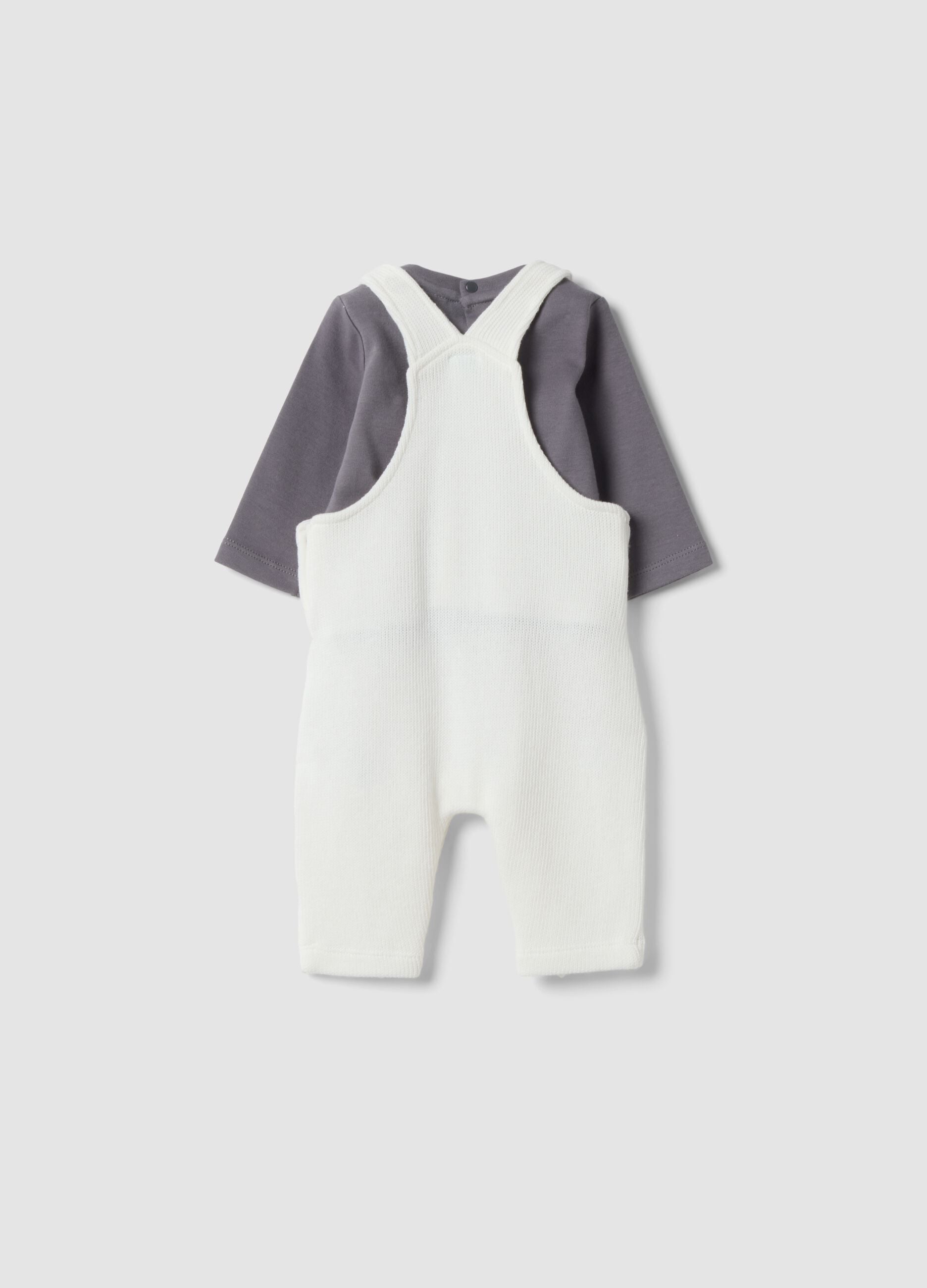 White pure cotton set with Mickey Mouse dungarees and top