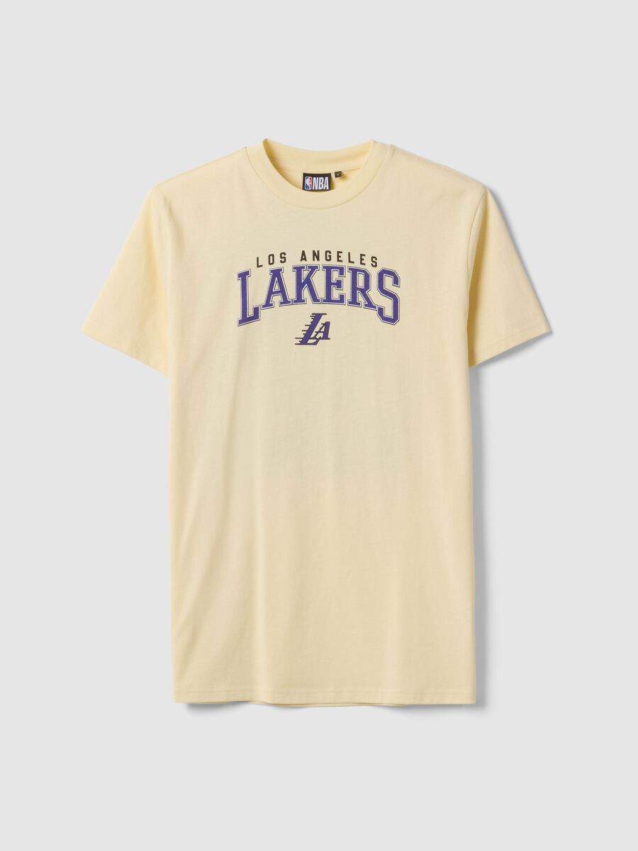 Yellow pure cotton regular fit T-shirt with Lakers print_4