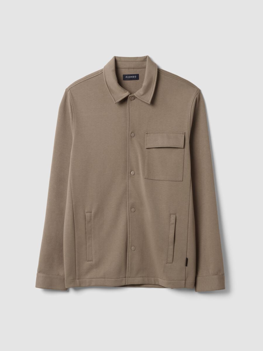 Shacket traspirante marrone in misto cotone con colletto regular fit_0