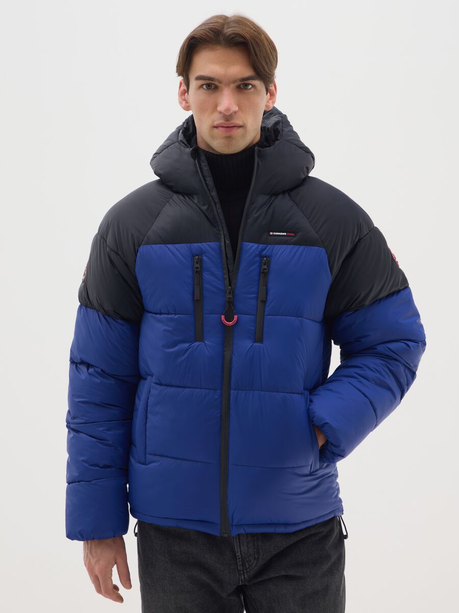 Blue padded jacket with hood and zip_0