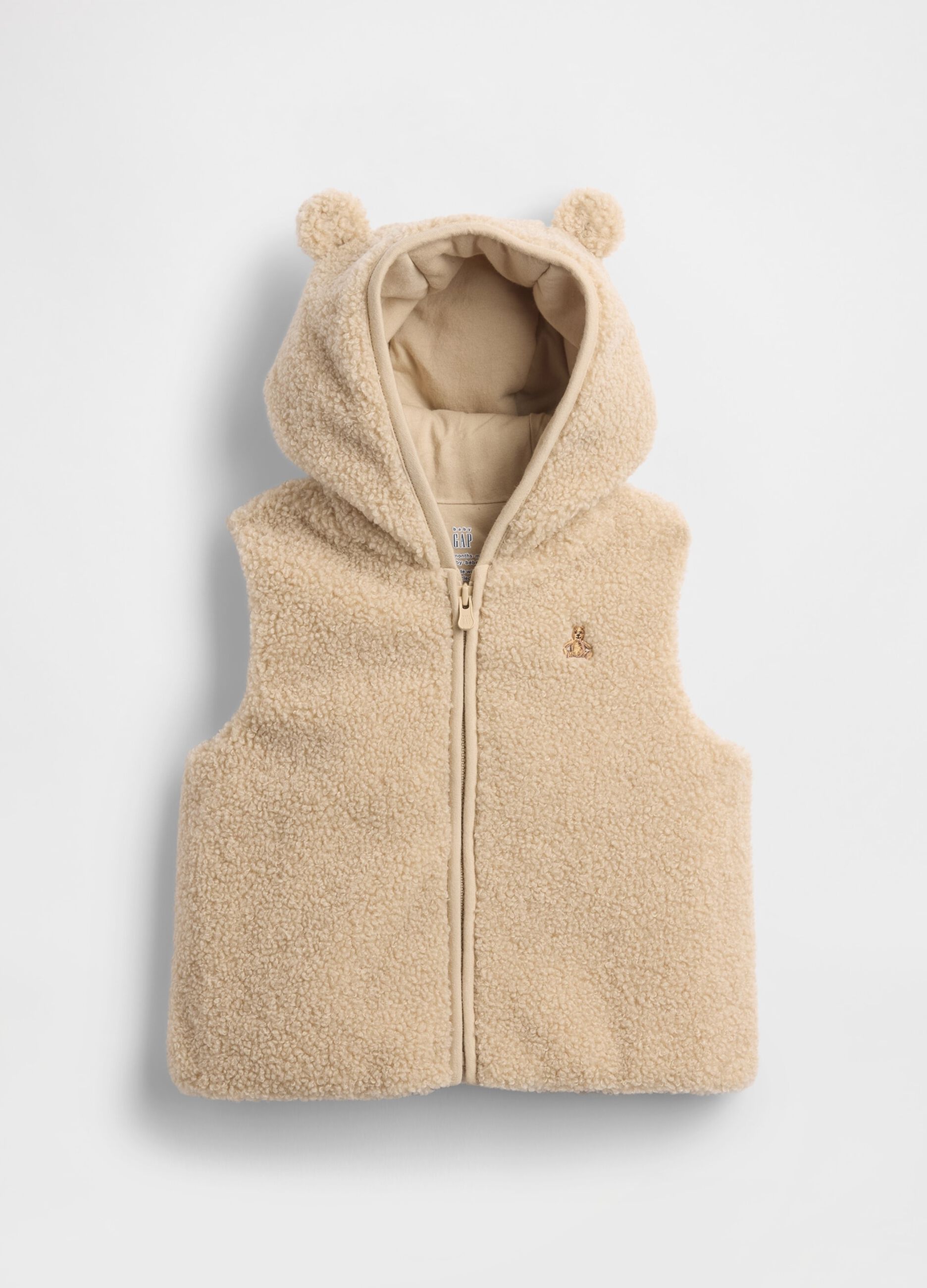 Beige sherpa fabric hooded gilet