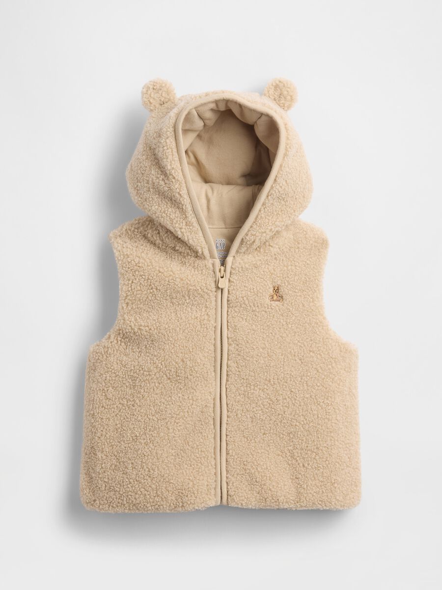 Beige sherpa fabric hooded gilet_0