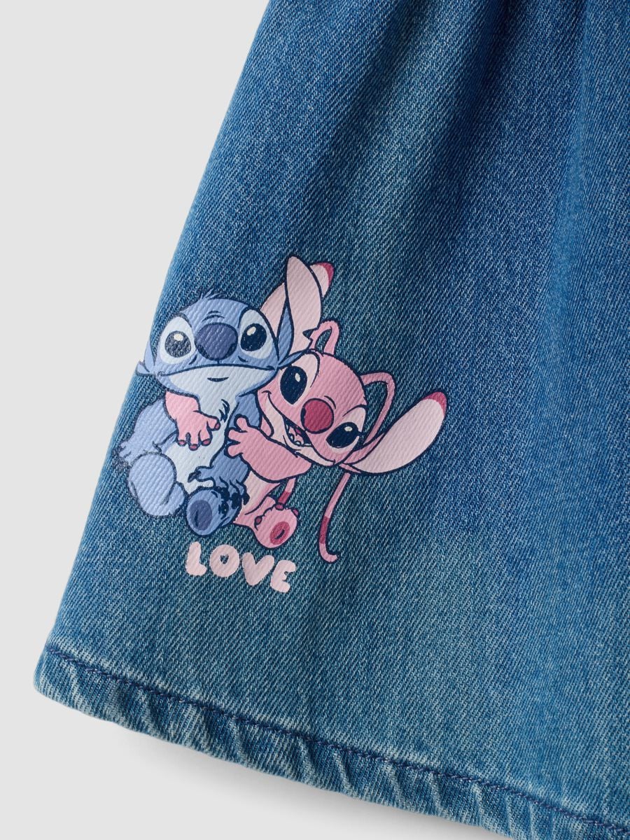 Abito denim blu in misto cotone e viscosa con stampa Lilo & Stitch per bimba_2