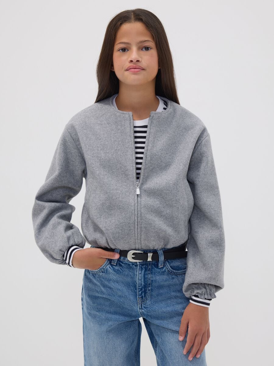 Giacca grigia regular fit con zip per ragazza_1