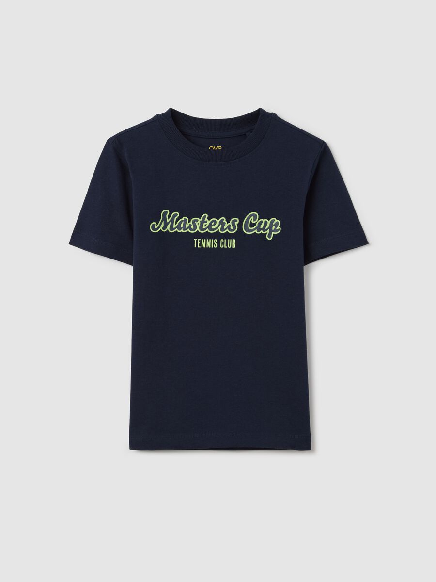 Blue cotton T-shirt with lettering print_0