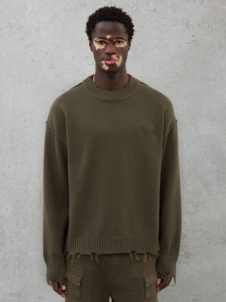Crewneck Distressed Pullover Military Green_1