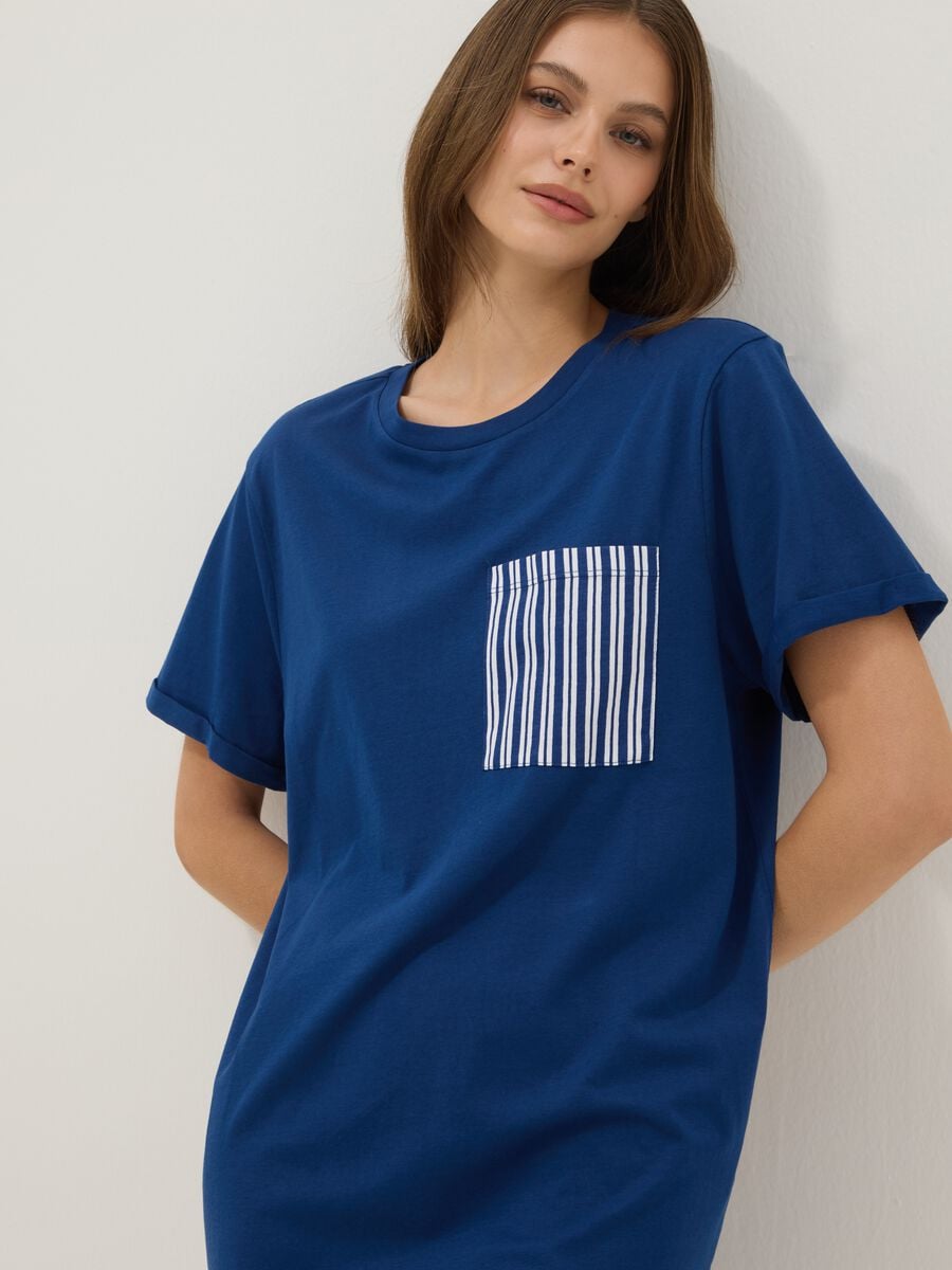 Blue pure organic cotton nightshirt with chest pocket_0