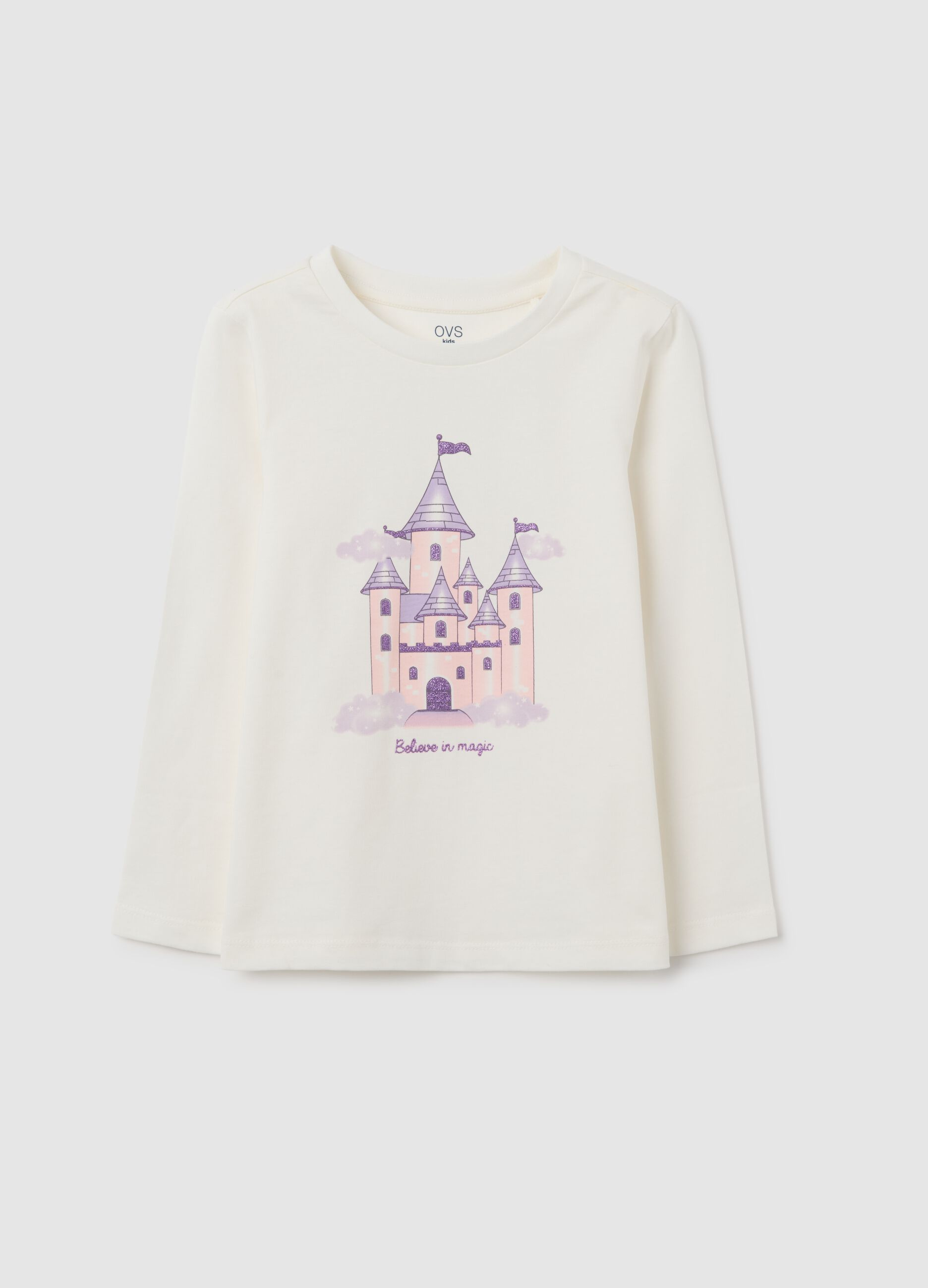 Girls' white pure cotton regular fit t-shirt with print