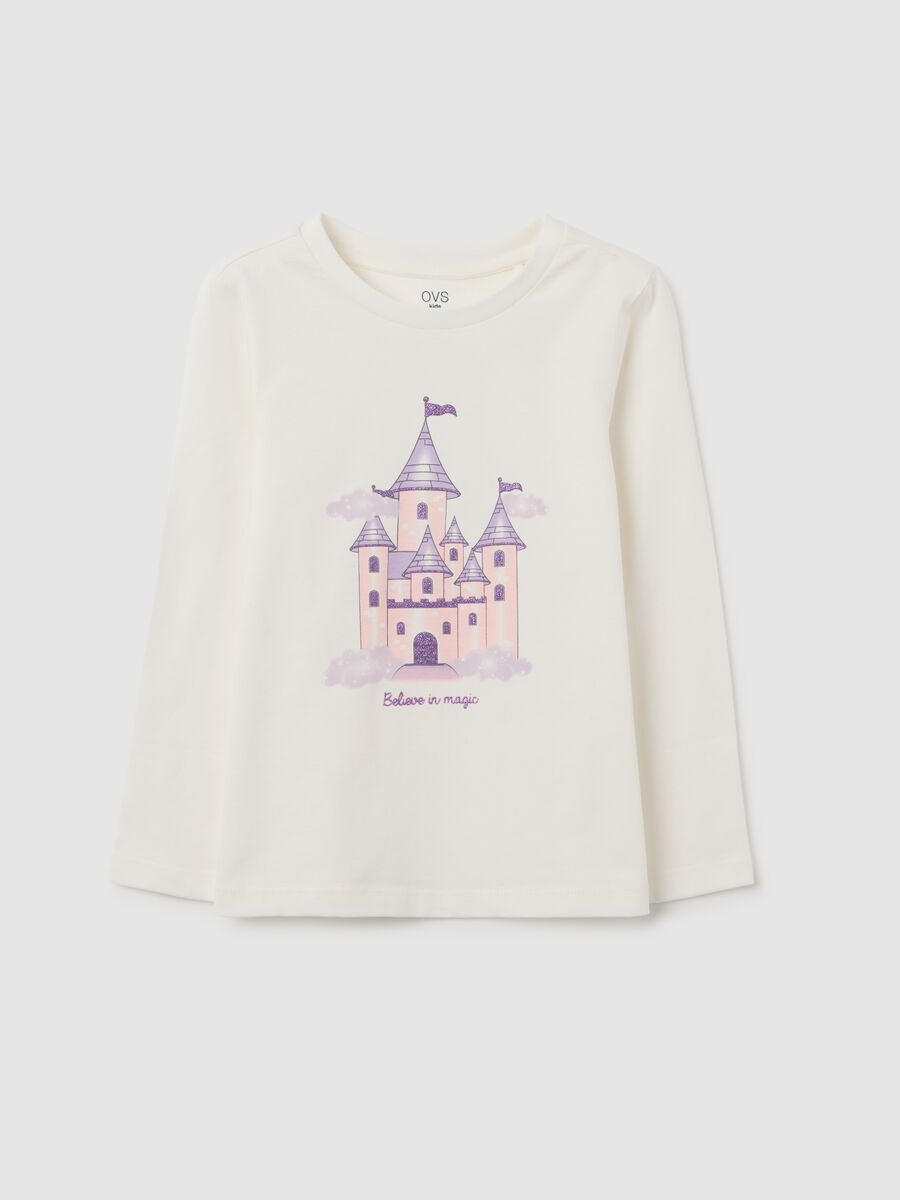 T-shirt da bambina in puro cotone bianca regular fit con stampa_0