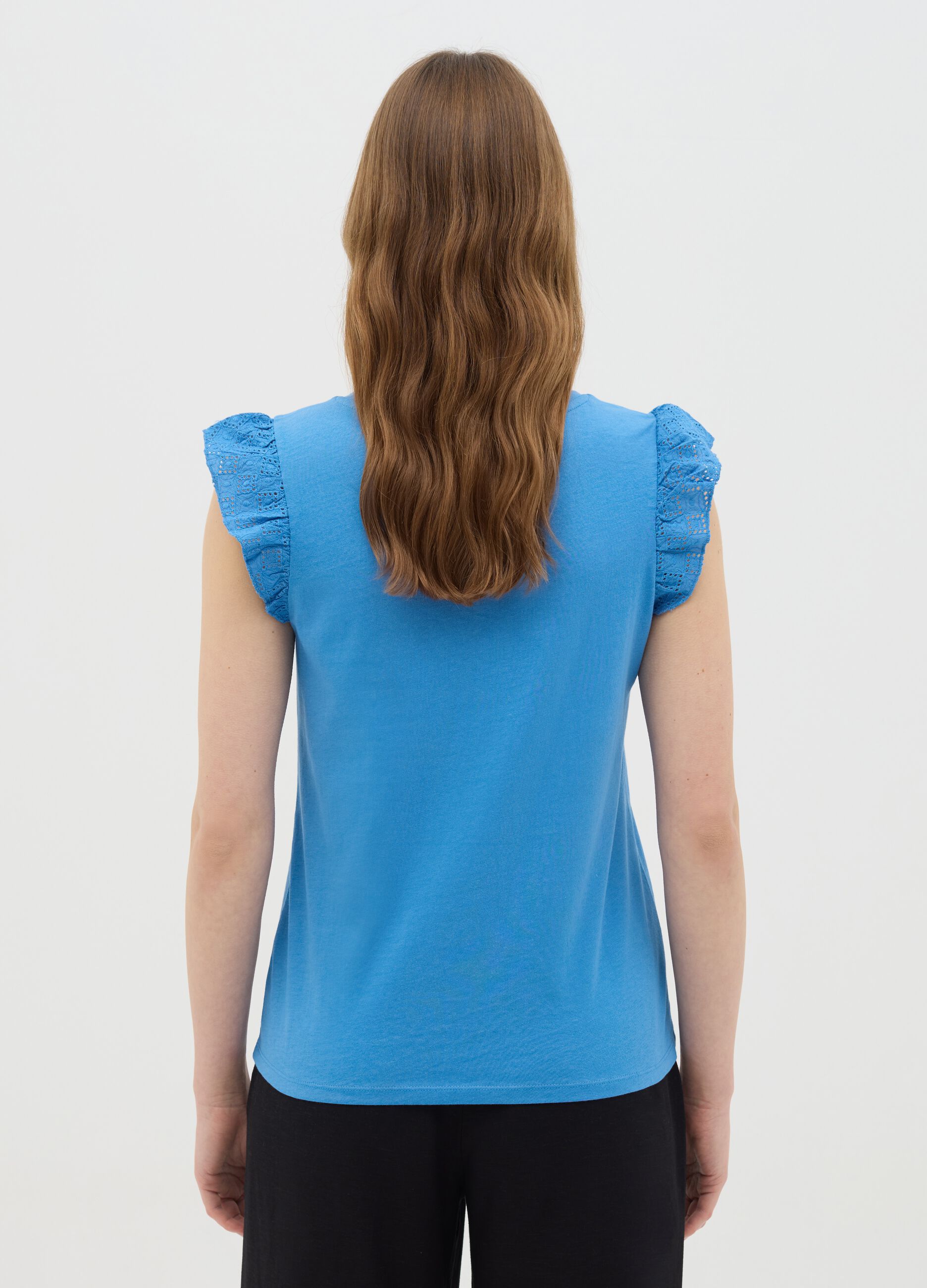 Azure cotton top with lace shoulder straps