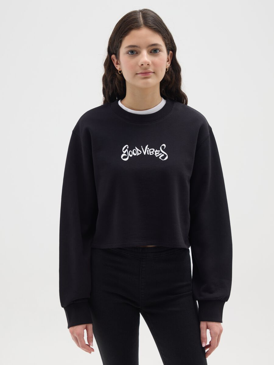 Felpa da ragazza in puro cotone nero regular fit_0