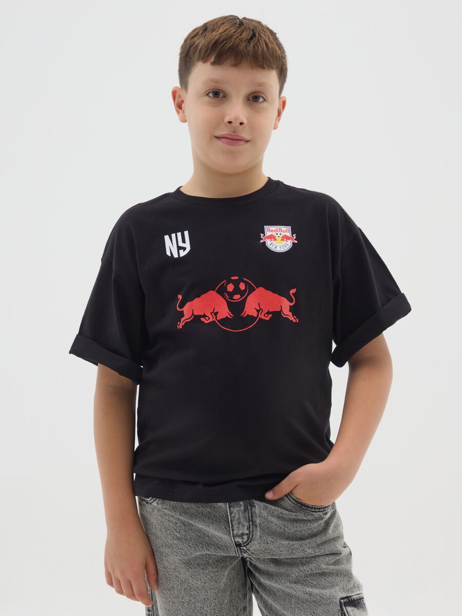 Children's pure black cotton oversized t-shirt with print_0