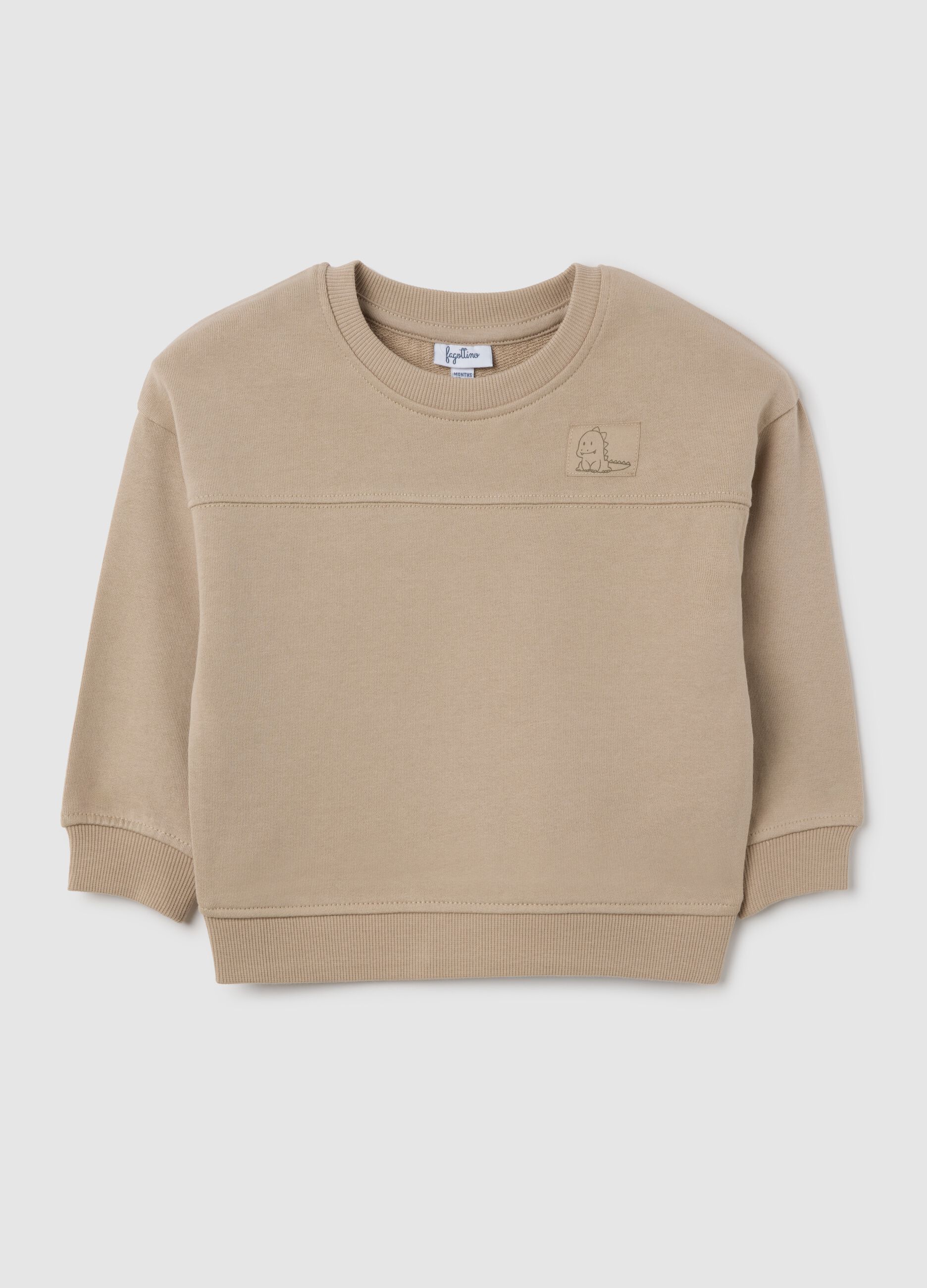 Children's beige pure cotton sweatshirt regular fit with dinosaur
