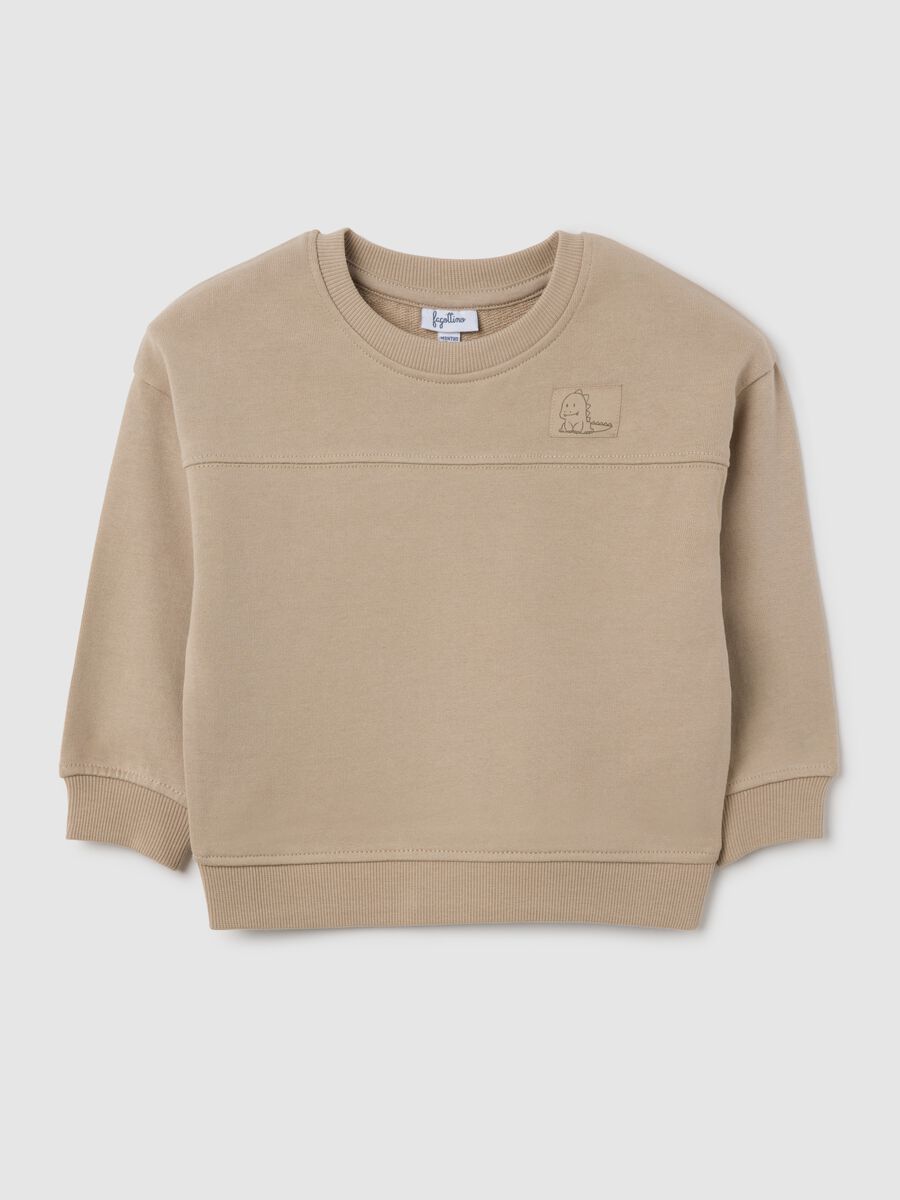 Children's beige pure cotton sweatshirt regular fit with dinosaur_0