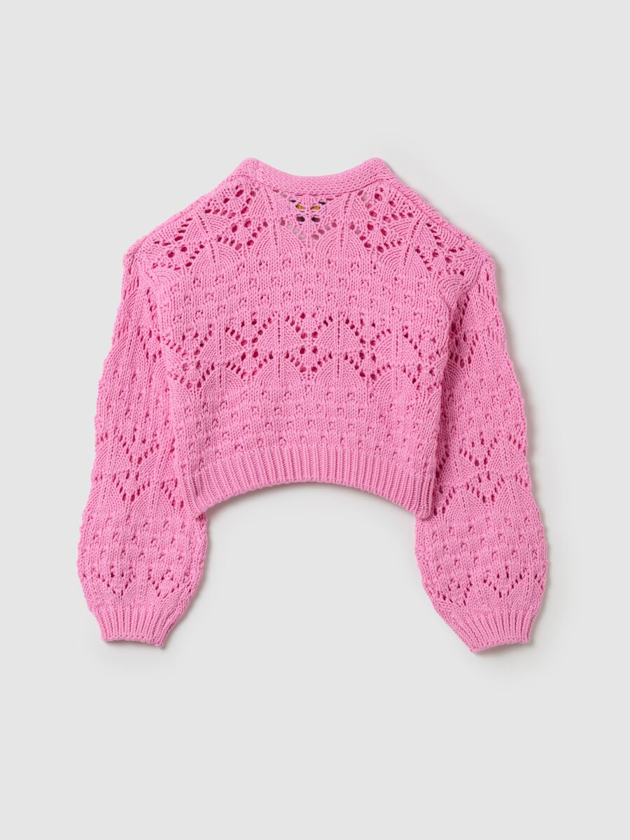 Cardigan with V neck and openwork design_4