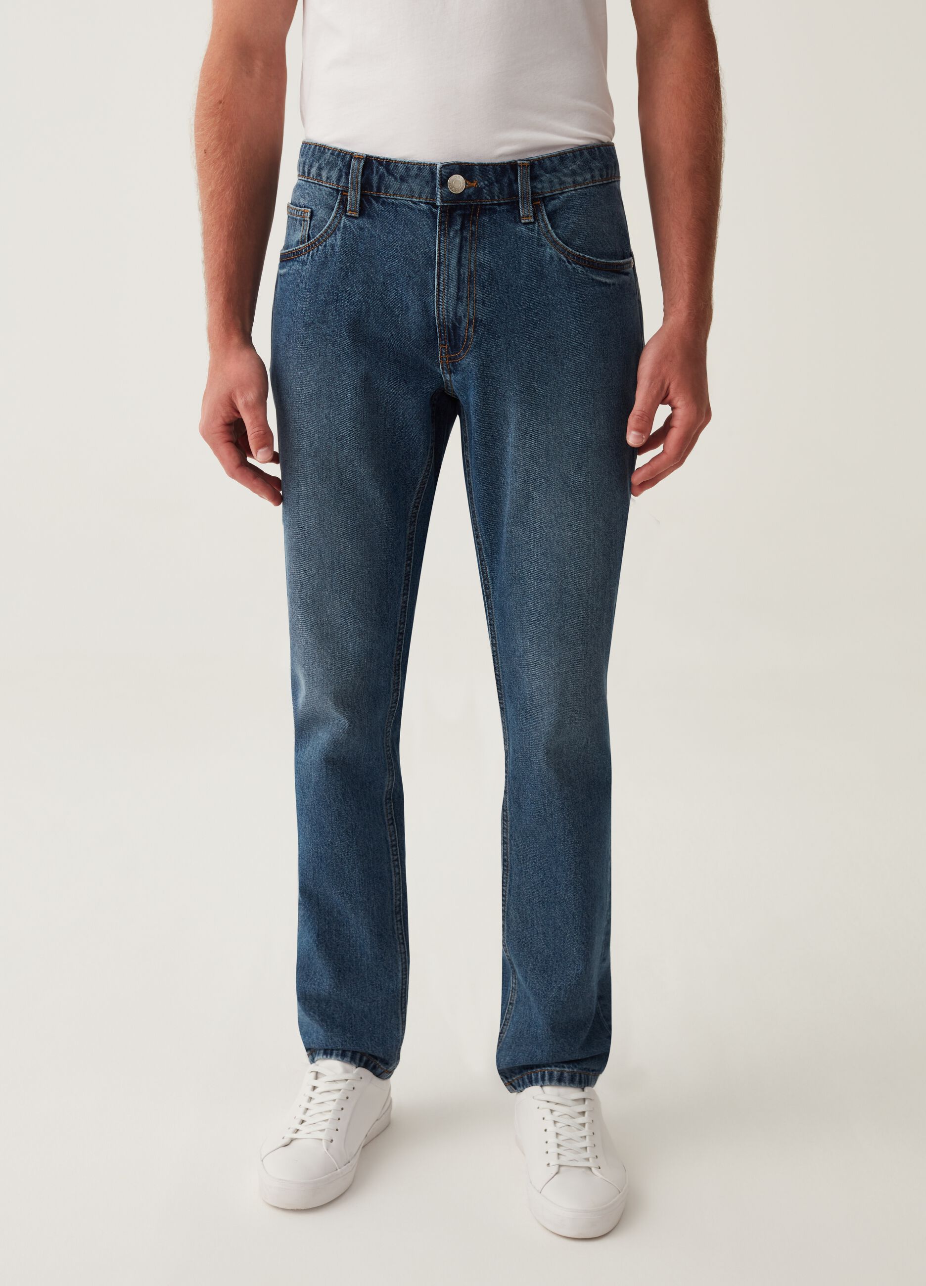 Jeans slim fit acid wash cinque tasche_1