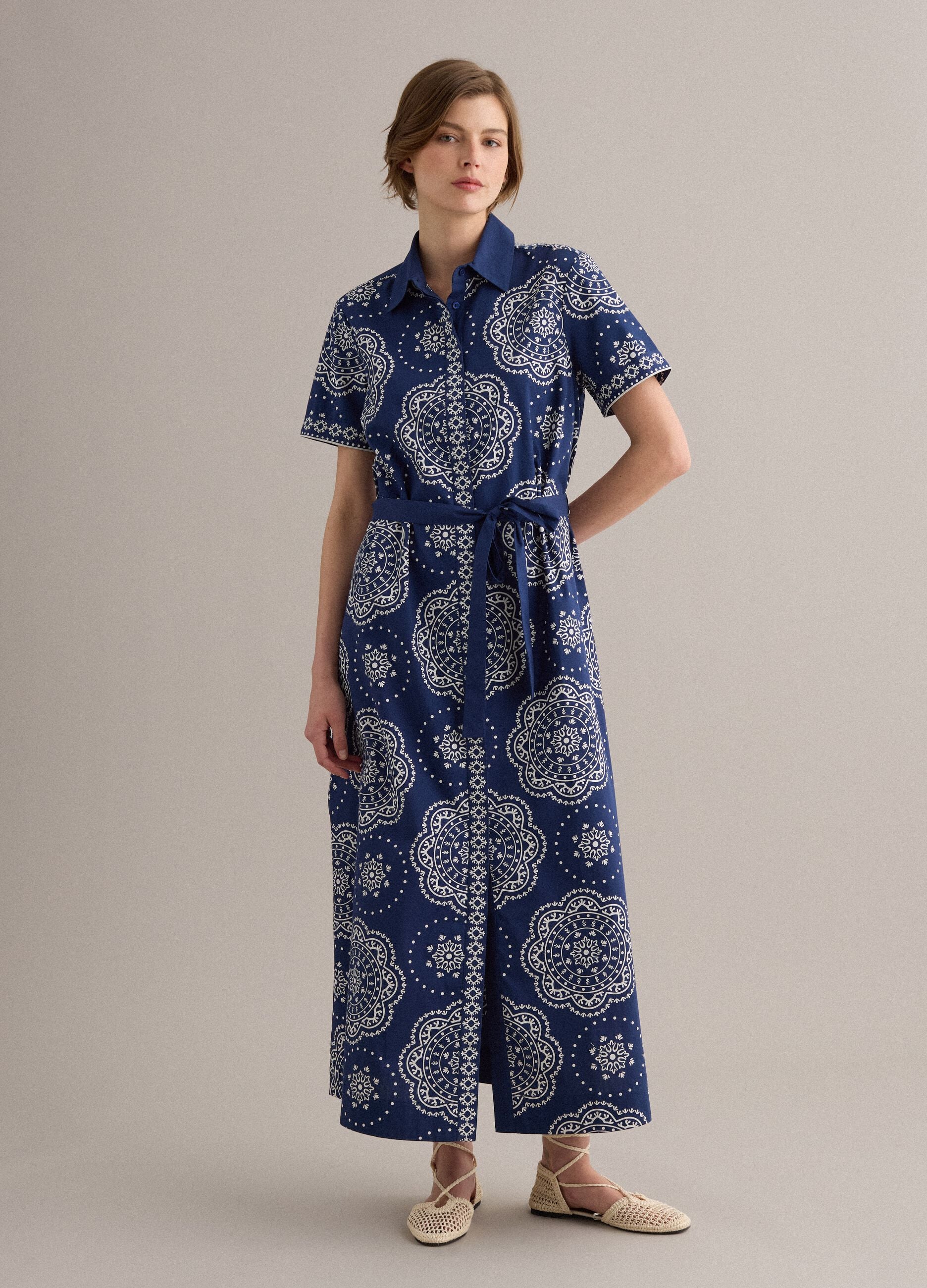 Blue pure cotton shirt dress