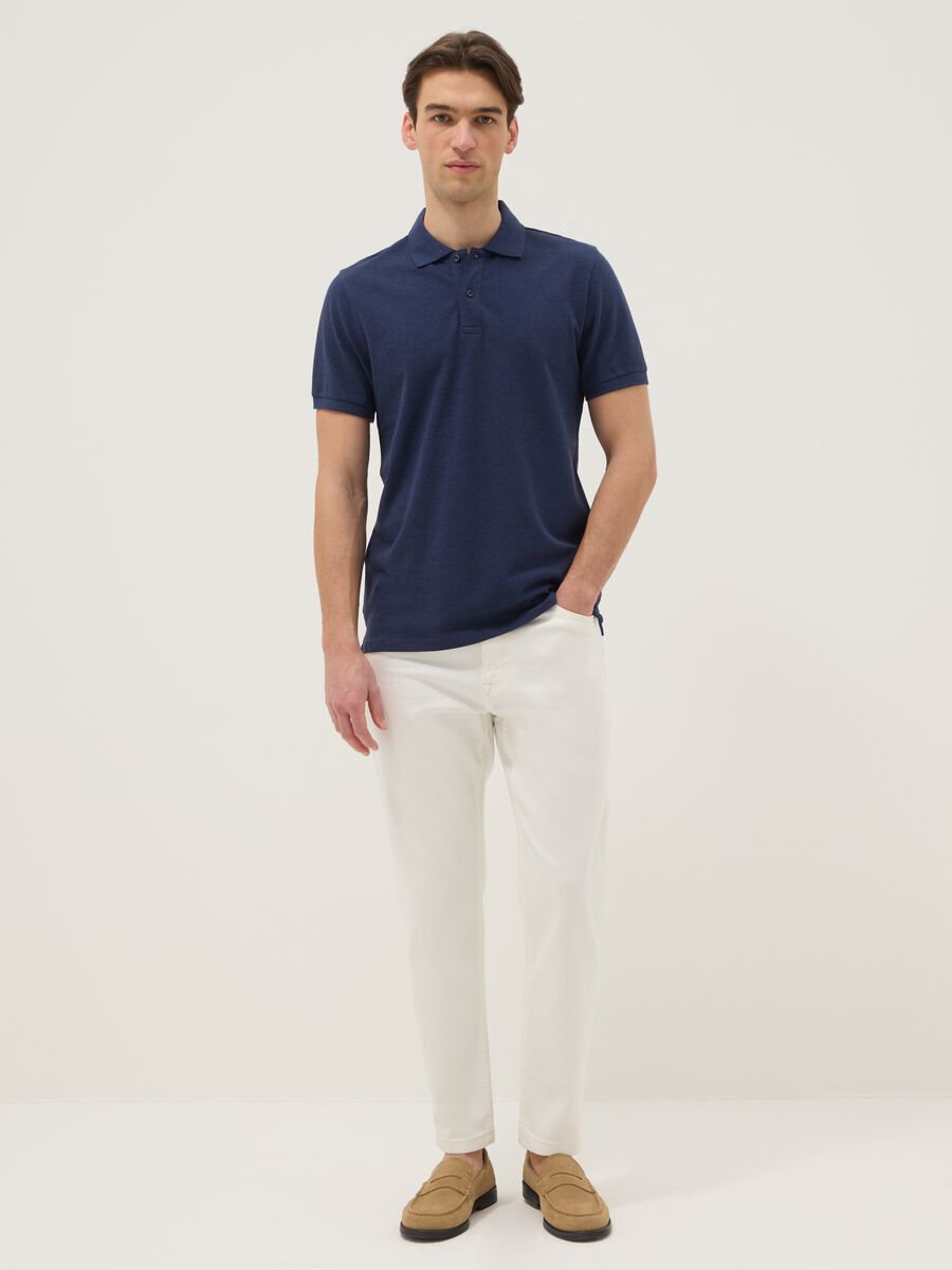 Blue pure cotton short-sleeve polo shirt, regular fit_1