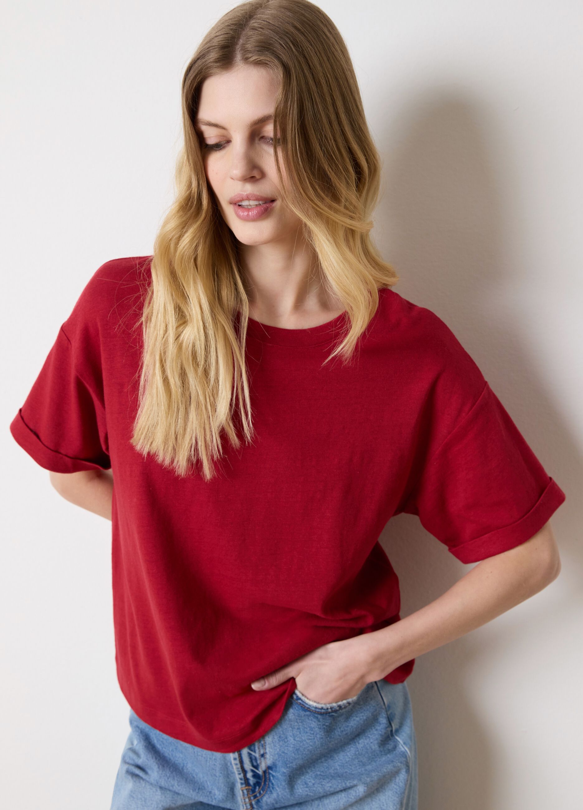 Oversized T-shirt in cotton and linen