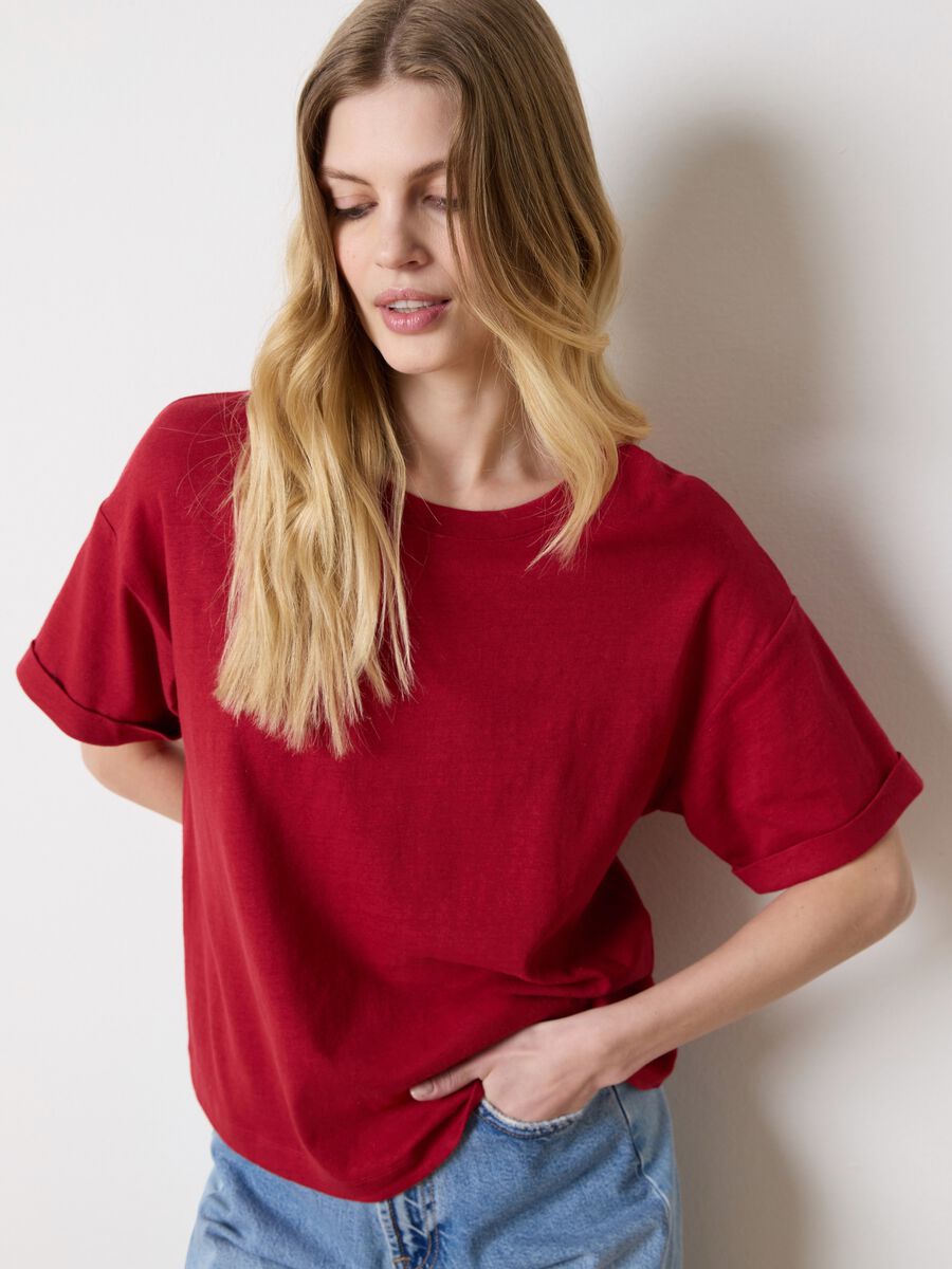 Oversized T-shirt in cotton and linen_0