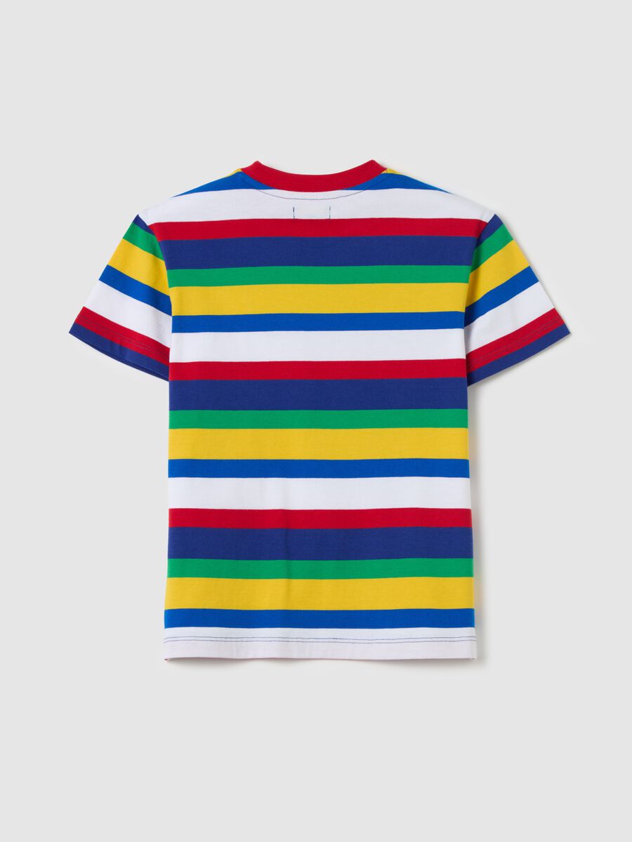 Striped cotton T-shirt with logo embroidery_4