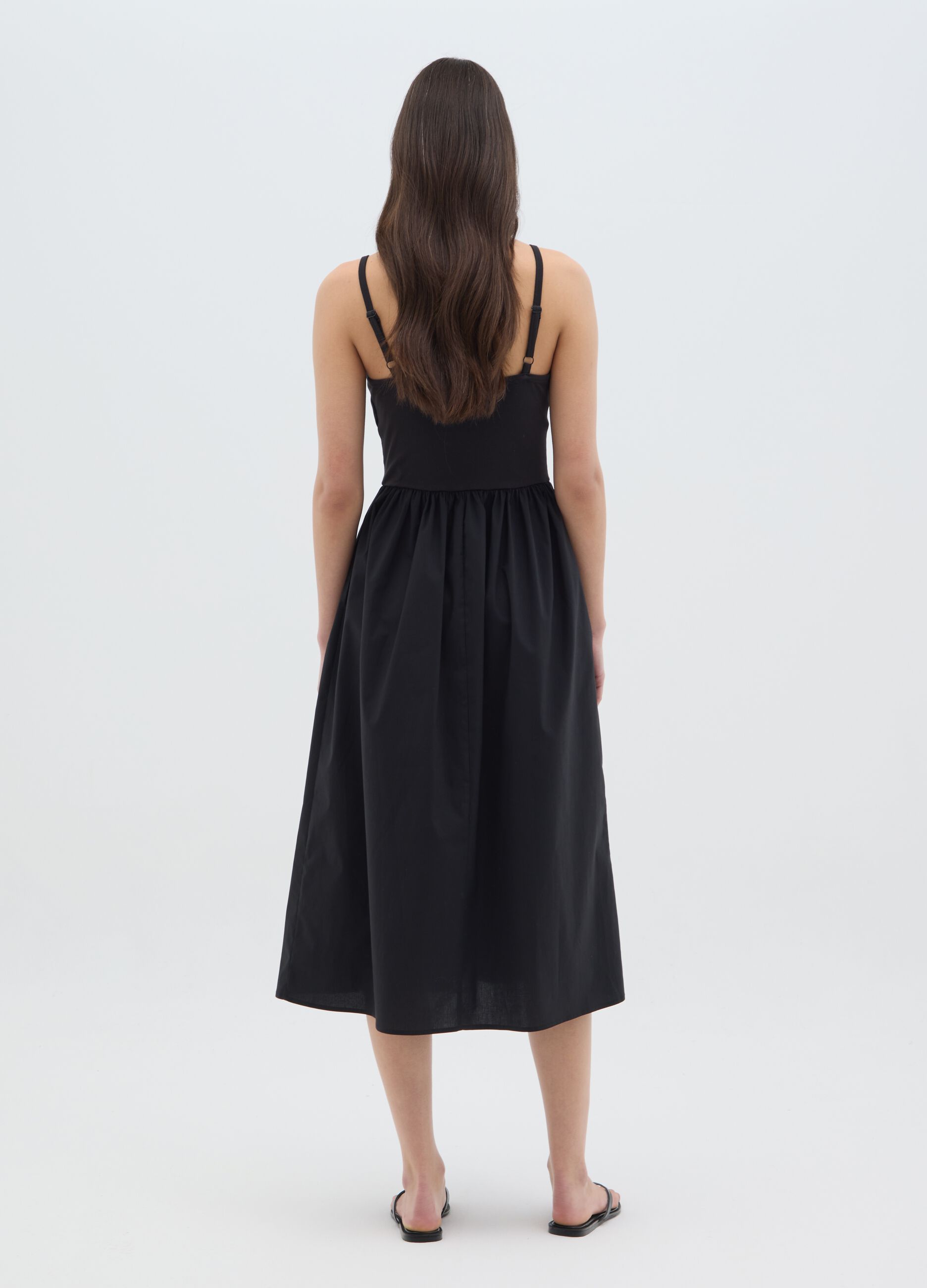 Women's long black cotton dress regular fit