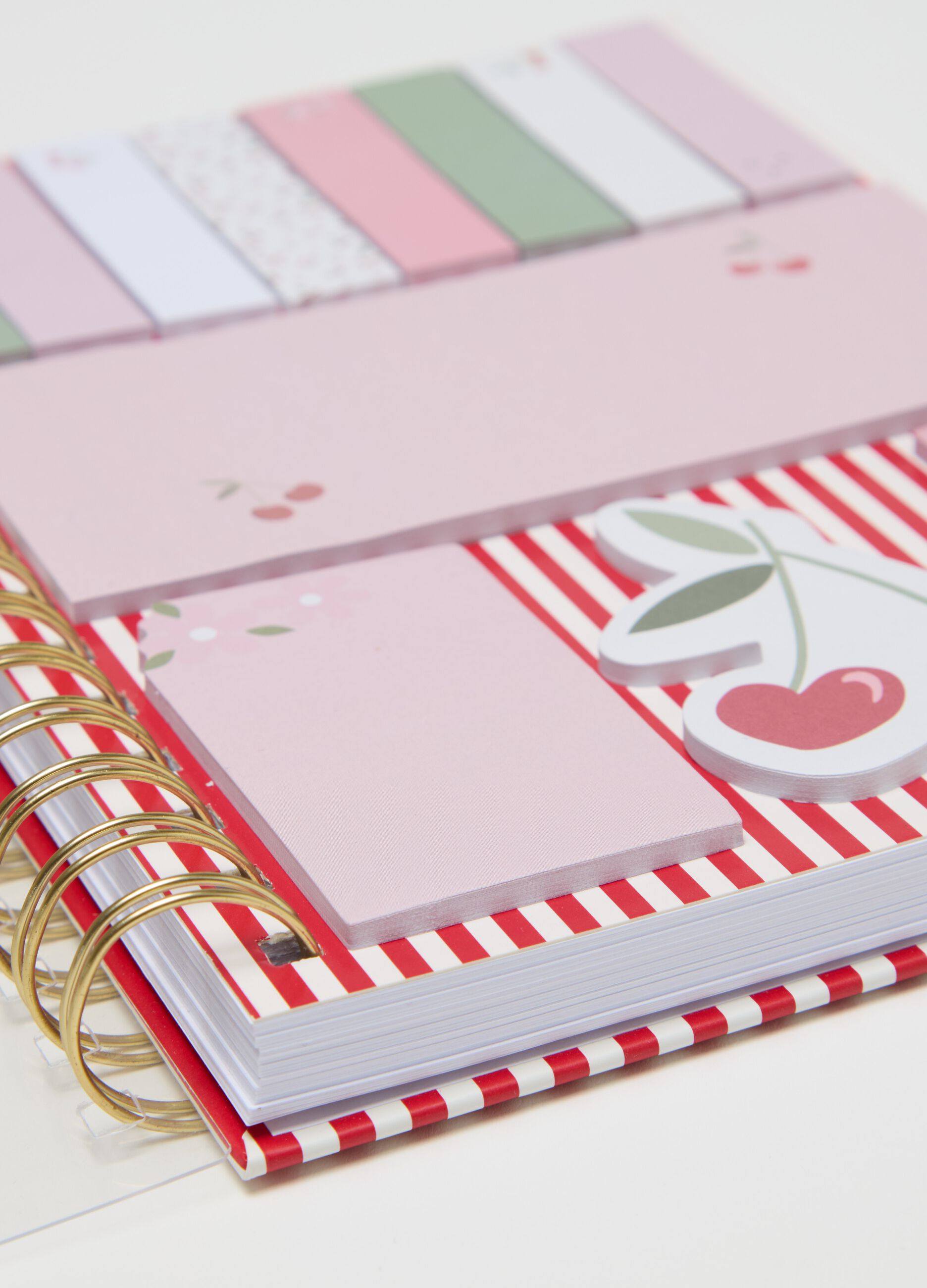 Spiral notepad with cherries motif