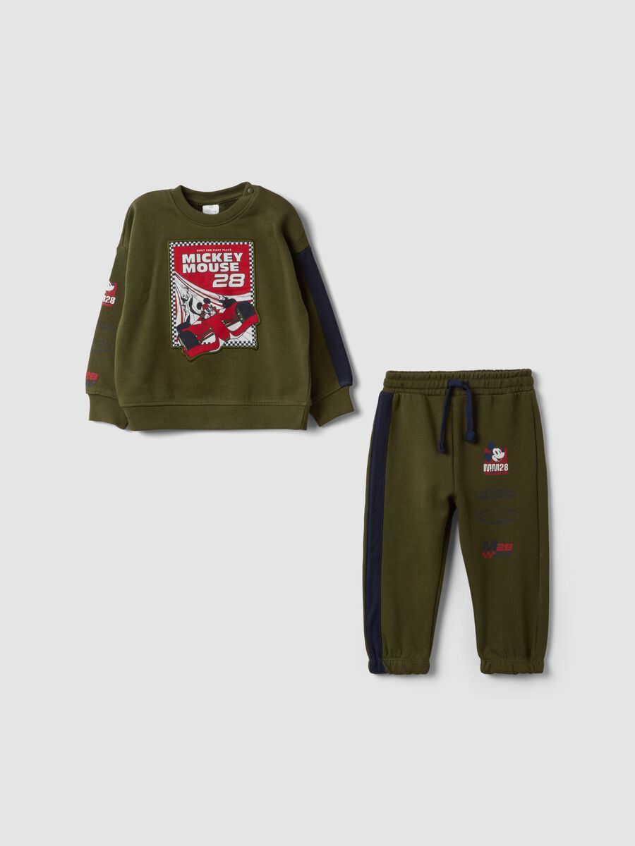 Completo jogging verde in puro cotone con stampa Mickey_0